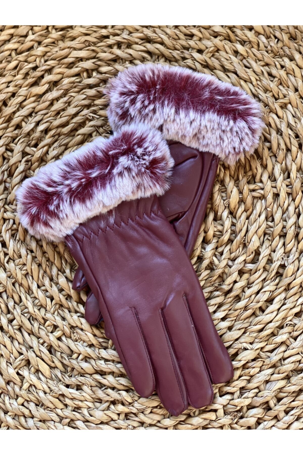 Trendseli Store Bordo Tüylü Eldiven