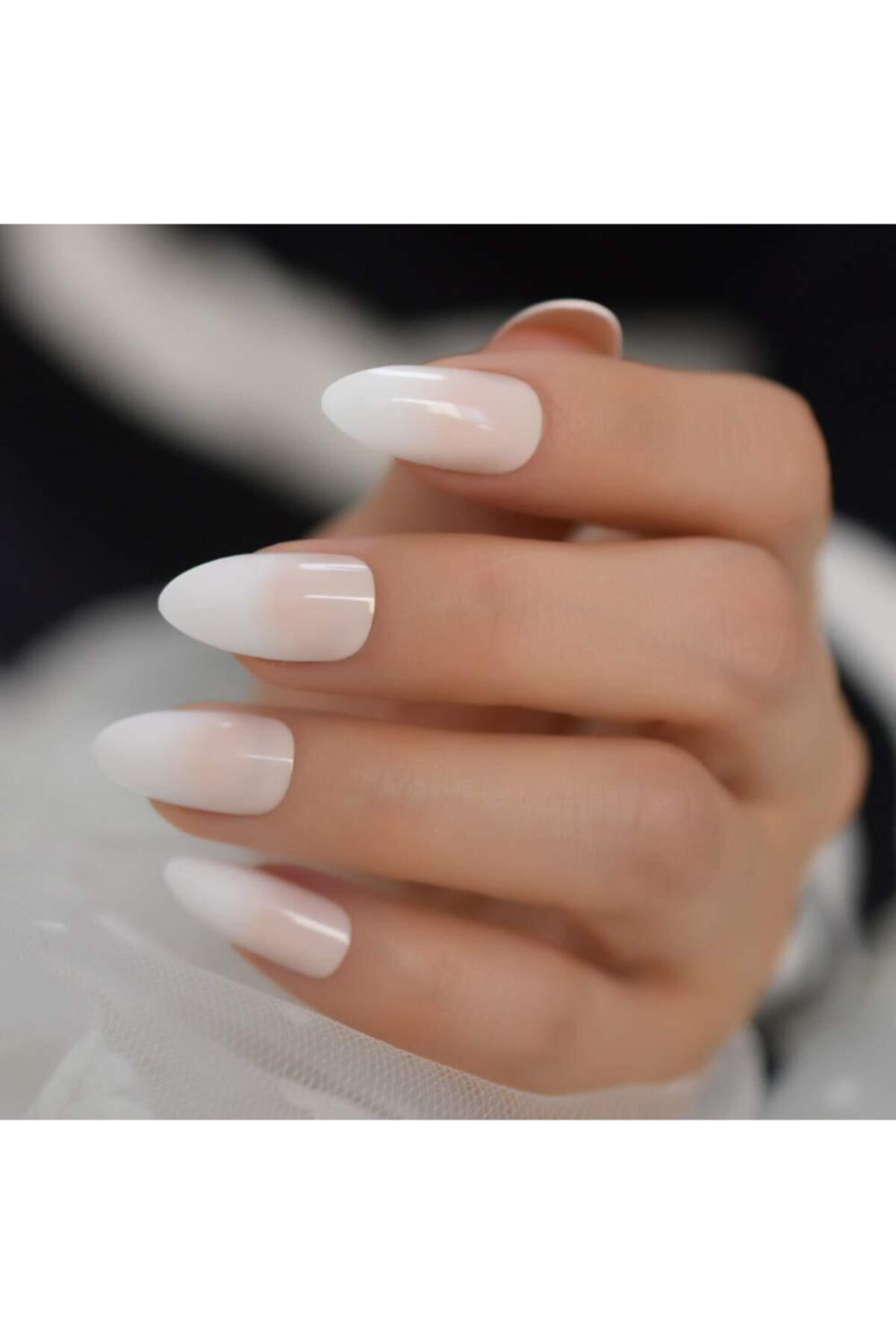EDA LUXURY BEAUTY Doğal Pembe Beyaz Ombre French Takma Tırnak Lüks Uzun Oval Stiletto Nail Art Yapıştırıcılı Set