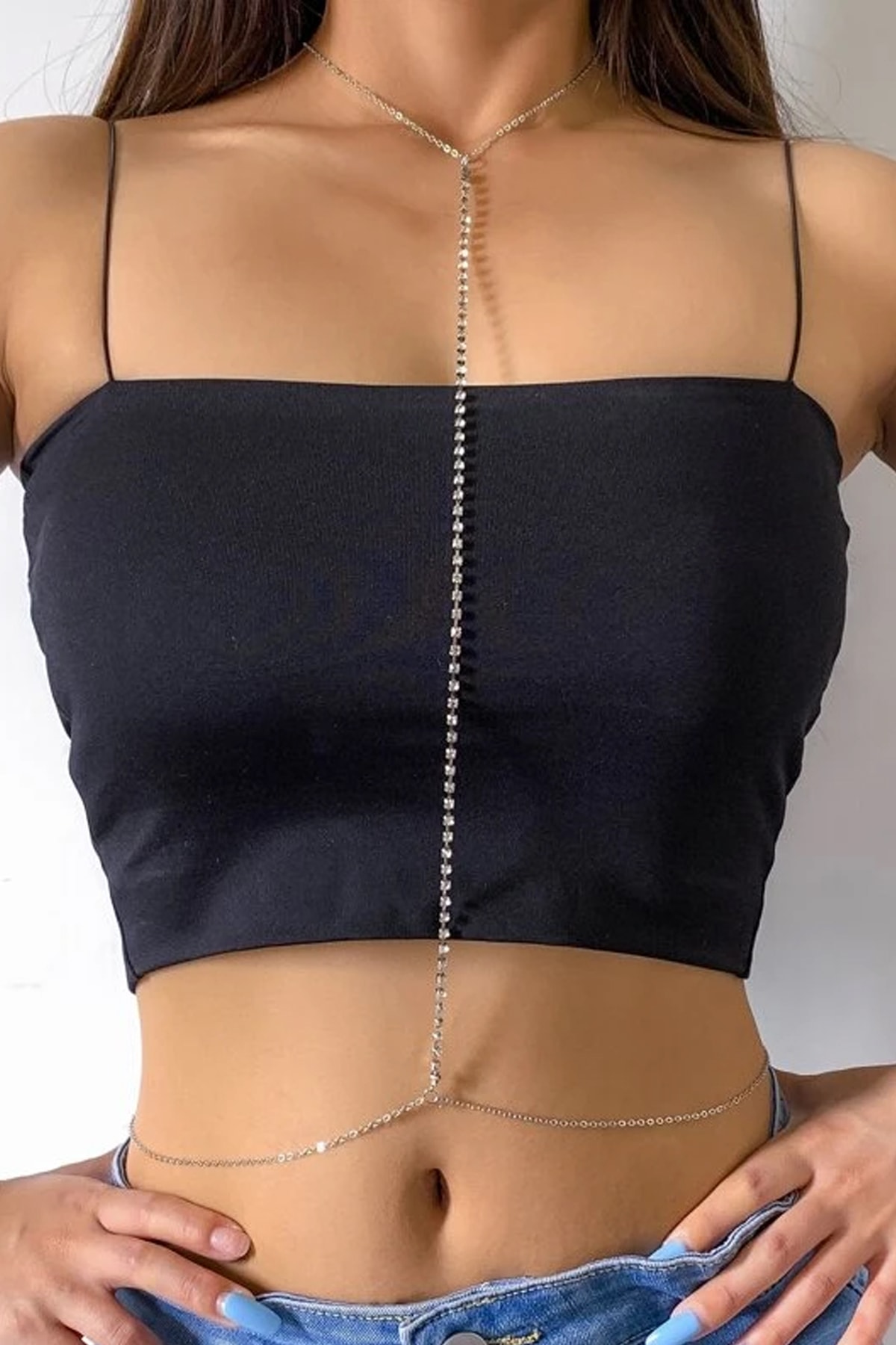 QP Angel's Kadın Vücut Aksesuarı Kristal Zincir Gümüş Renk