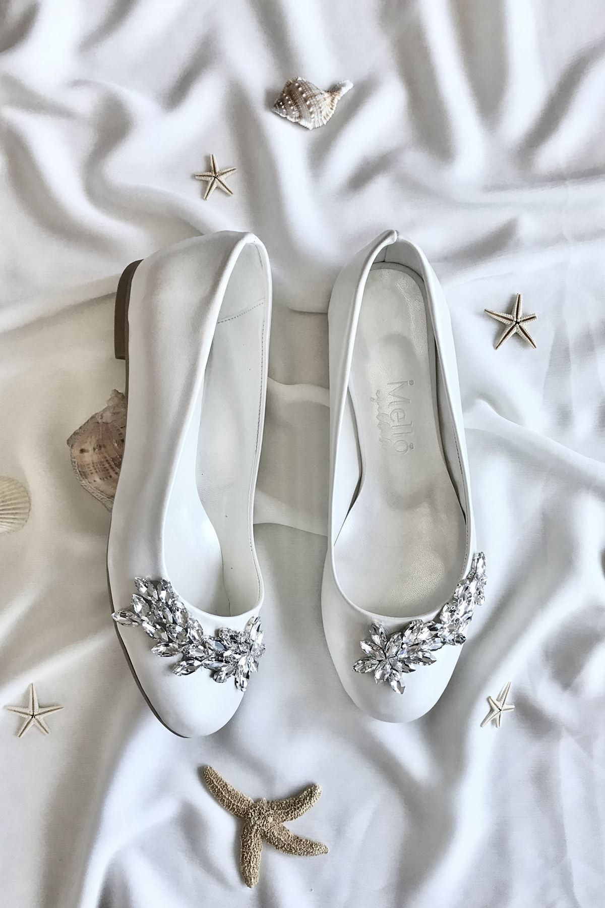 Mello Shoes Kristal Taşlı Gelin Babet Ayakkabı