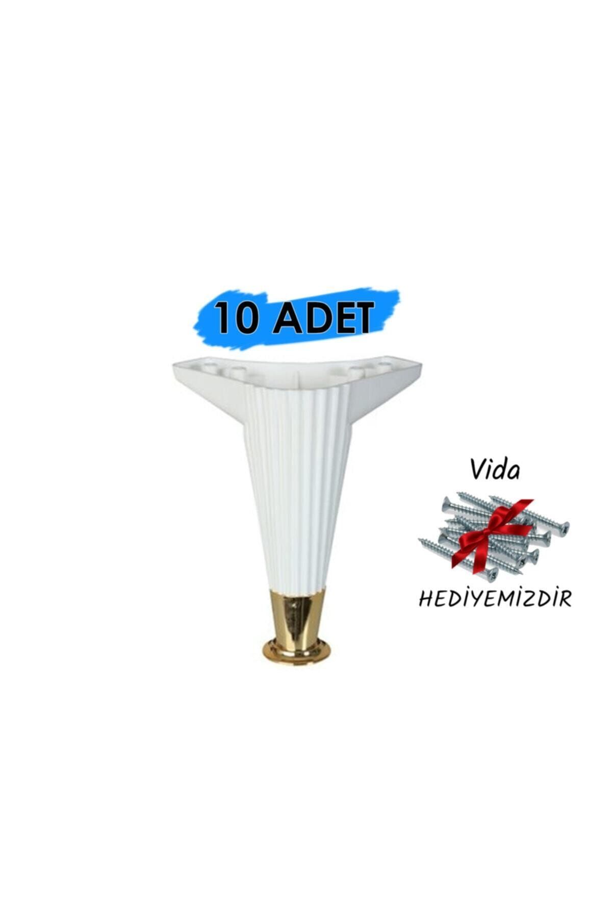 PVCBURADA (10 ADET) Asya Çizgili 15 Cm Beyaz / Gold Mobilya Ayağı- Dolap, Koltuk , Tv Ünitesi Ayağı