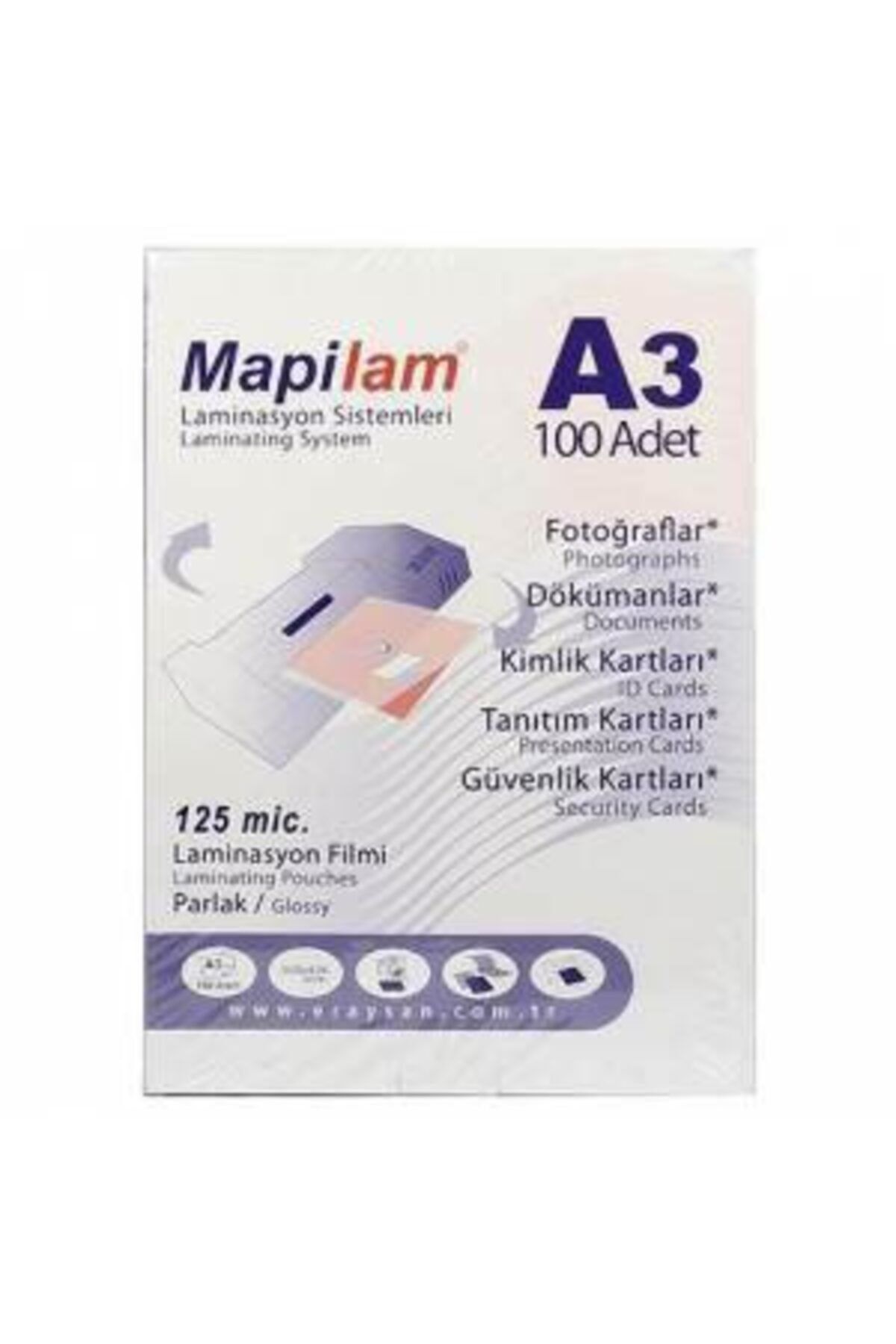 Mapi Laminasyon Filmi Sıcak Parlak A3 125 Mıc (100 Lü) 102 12 03