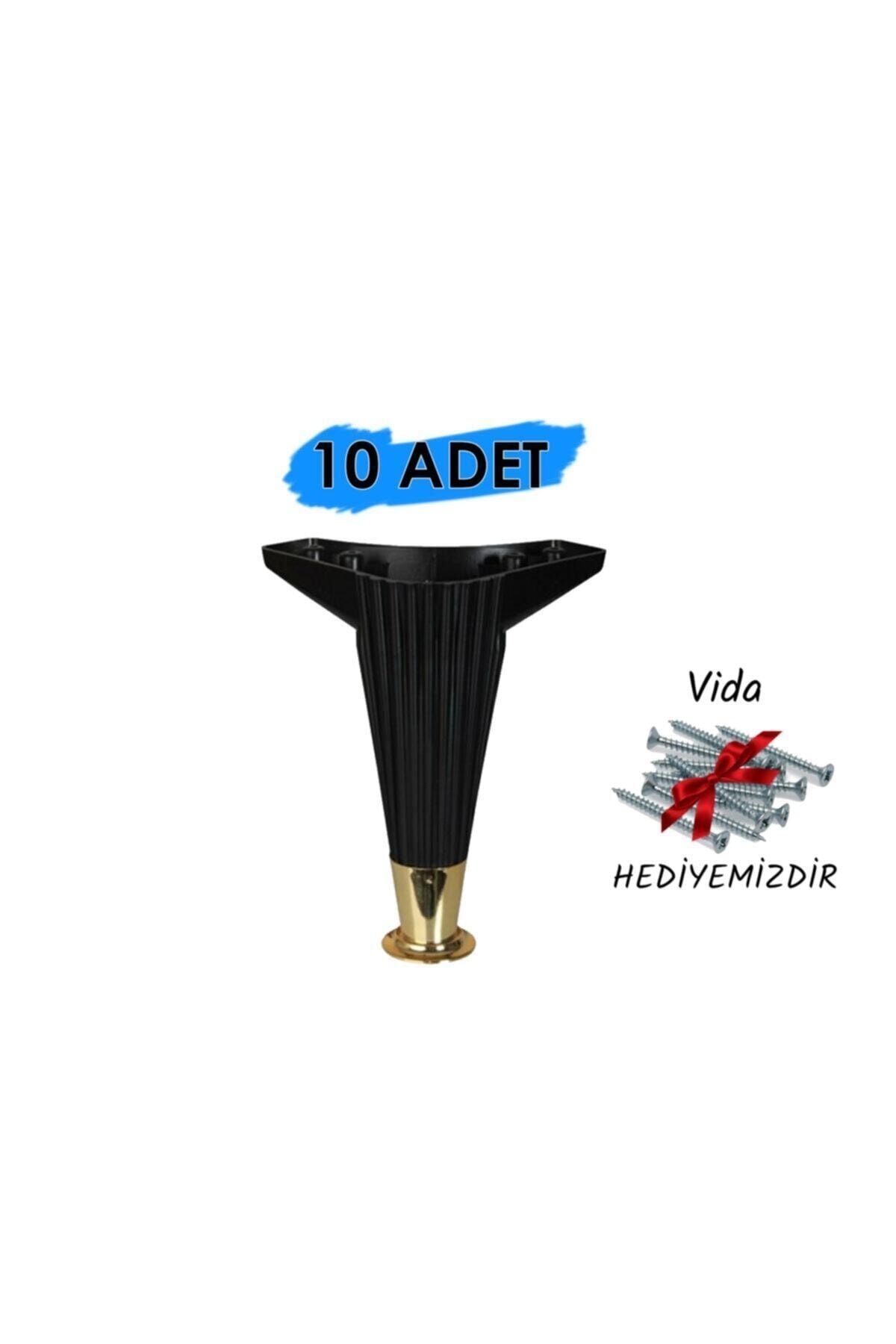 PVCBURADA (10 ADET) Asya Çizgili 15 Cm Siyah / Gold Mobilya Ayağı- Dolap, Koltuk , Tv Ünitesi Ayağı
