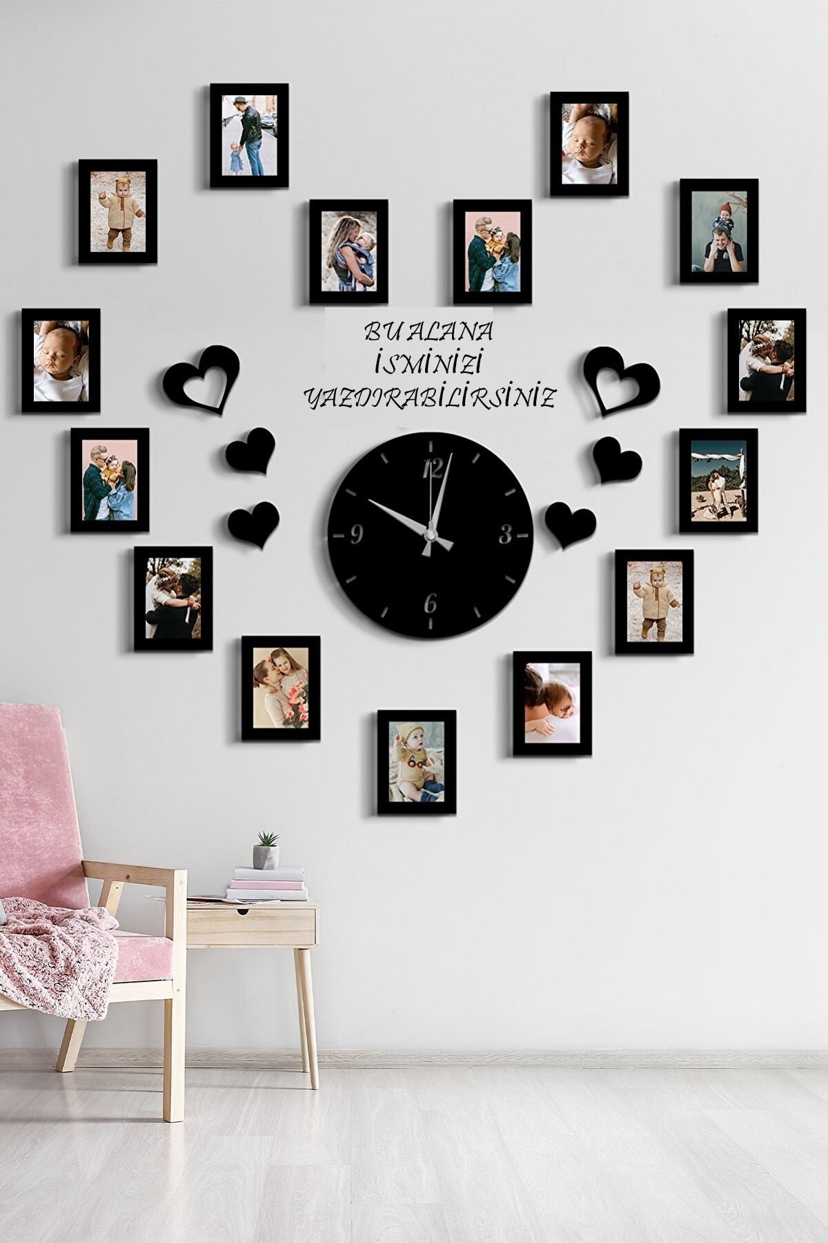 Zey Dekoratif Fotoğraf Albümü 15 Çerçeveli Duvar Saatli Mdf