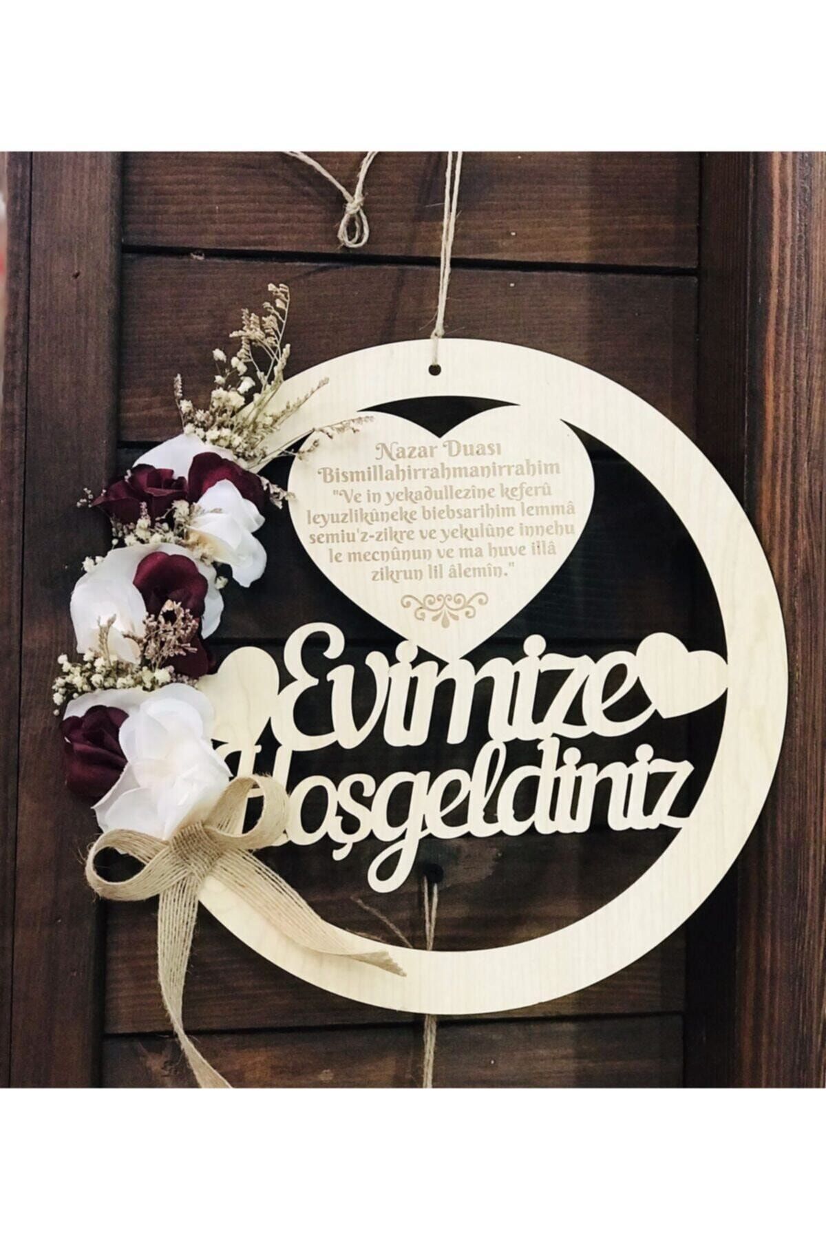 ASİMEL TAÇ & TASARIM Dekoratif Kapı Süsü - Kapı Önü Aksesuarı-evimize Hoşgeldiniz Yazılı- Nazar Duası