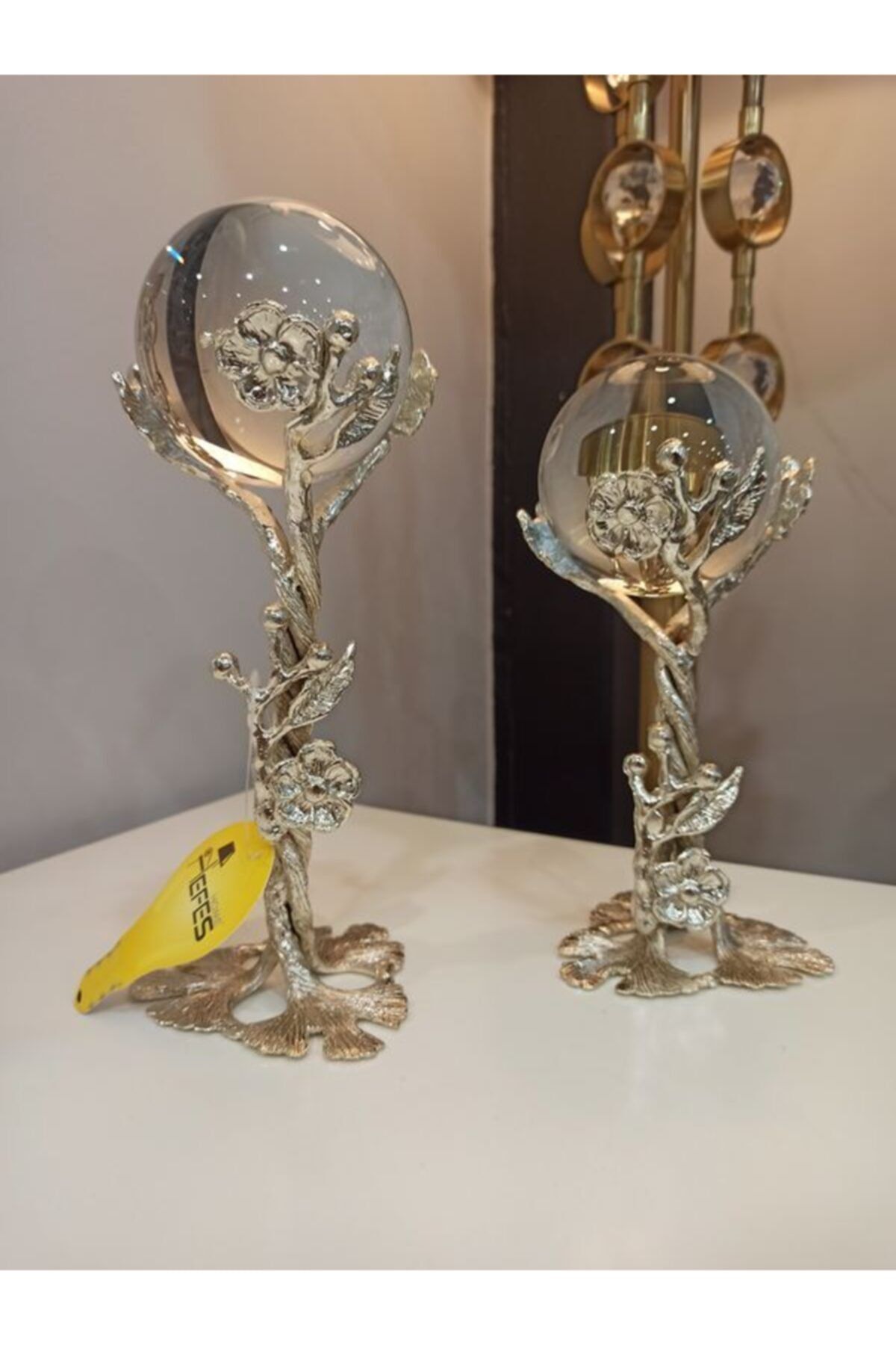 EFES HOME A Plus Japon Gülü Cam Küre - Metal - Gümüş Renk