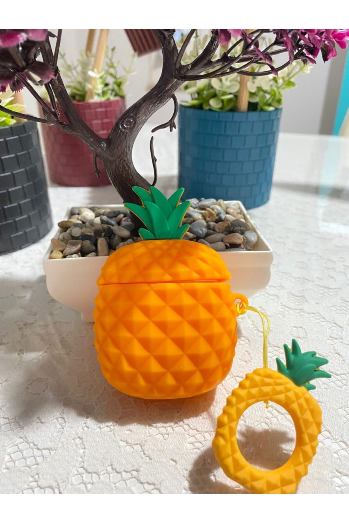 HomeFuture Airpods 1 Ve 2 Uyumlu Dekoratif Ananas Tropikal Meyve Tatlı Şekilli Turuncu Airpods 1 Ve 2 Kılıf