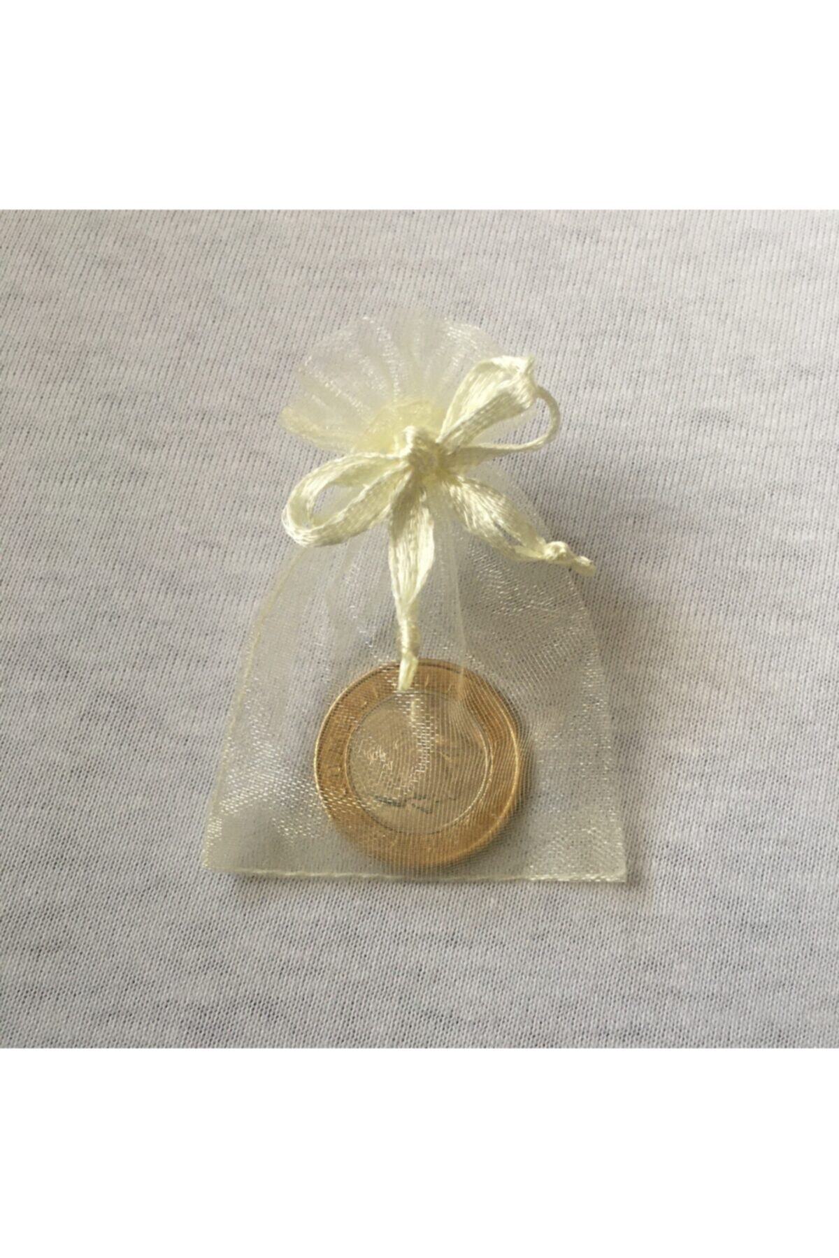 YÜCETÜL 25’li 7 X 5 Cm Minik Krem Tül Altın Kesesi Organze Küçük Tül Kese (25 ADET)