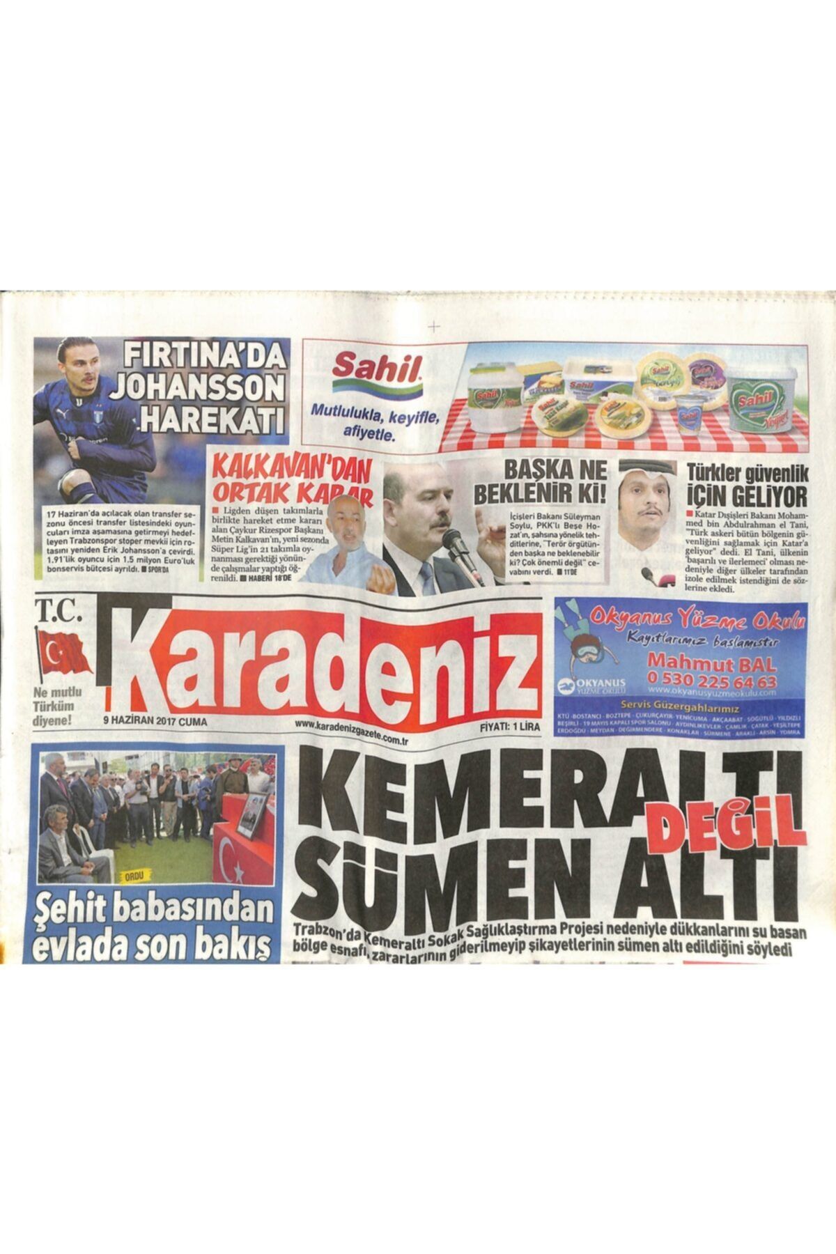 Gökçe Koleksiyon Karadeniz Gazetesi 9 Haziran 2017 - Fırtına'da Johansson Harekatı - Kalkavan'dan Ortak Karar