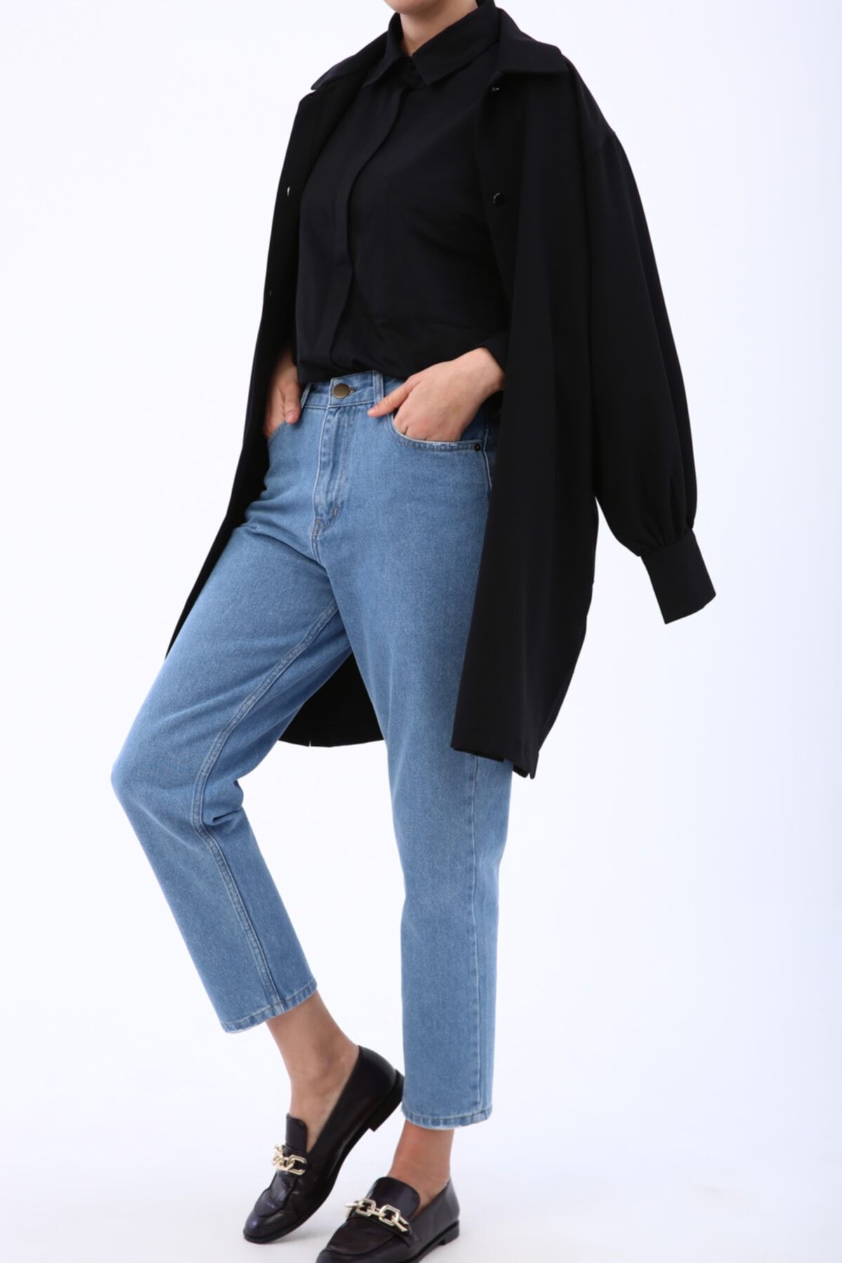 Ekrumoda Mavi01 Doğal Kumaş Mom Kot Pantolon