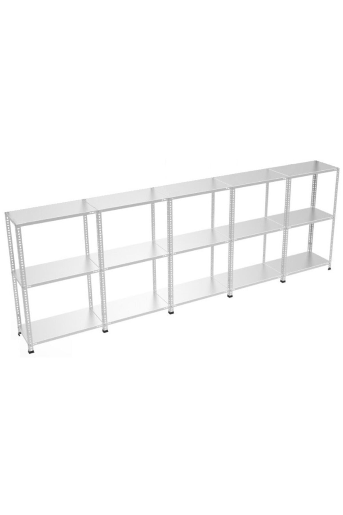 RafBurada Gri 3 Katlı 5'li Bitişik Galvaniz Çelik Raf Depo Dosya Arşiv Rafı 0.70 mm-31x93-100 cm