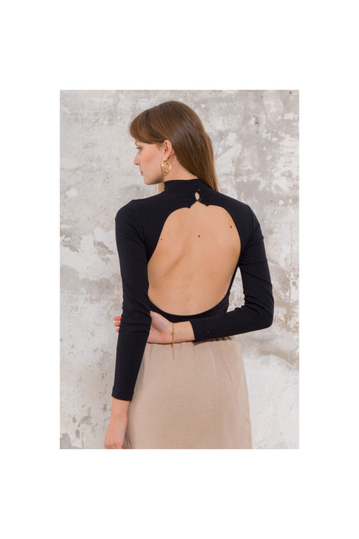 RENNKLİ Sırt Dekolteli Kaşkorse Bodysuit Siyah