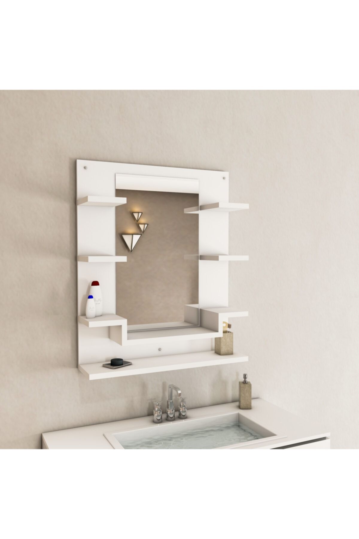 ARNETTİ Dicle Etajer Banyo Dolabı Beyaz 72x60x15 Aynalı 8 Raflı Kolay Kurulum Özel Tasarım