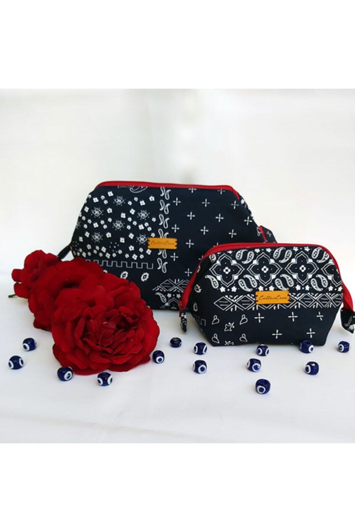 CottonCrea Handmade Desenli Makyaj Çantası Seti