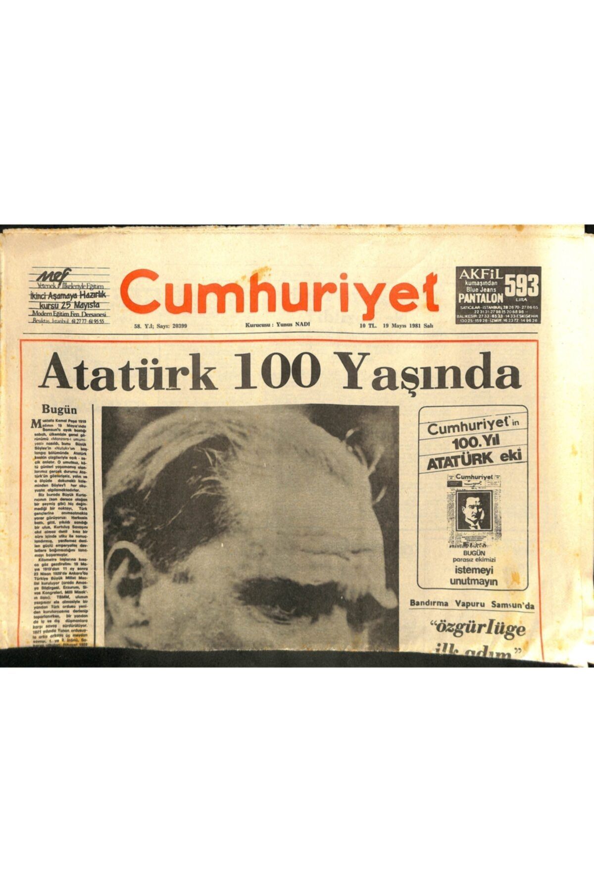 Gökçe Koleksiyon Cumhuriyet Gazetesi 19 Mayıs 1981 - Başbakan Ulusu : Karadeniz Limanları Genişletilecek