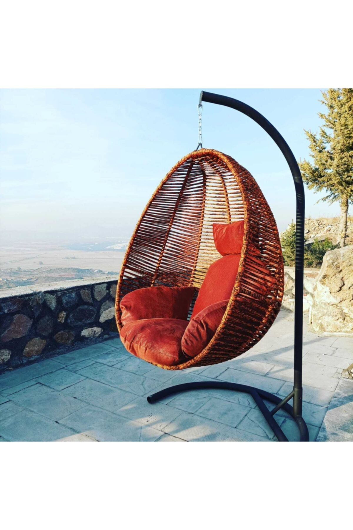 Karaçelik metal Kırçıllı Kremit Bahçe Balkon Tek Kişilik Makrome Ip Örgü Fındık Armut Salıncak Hamak