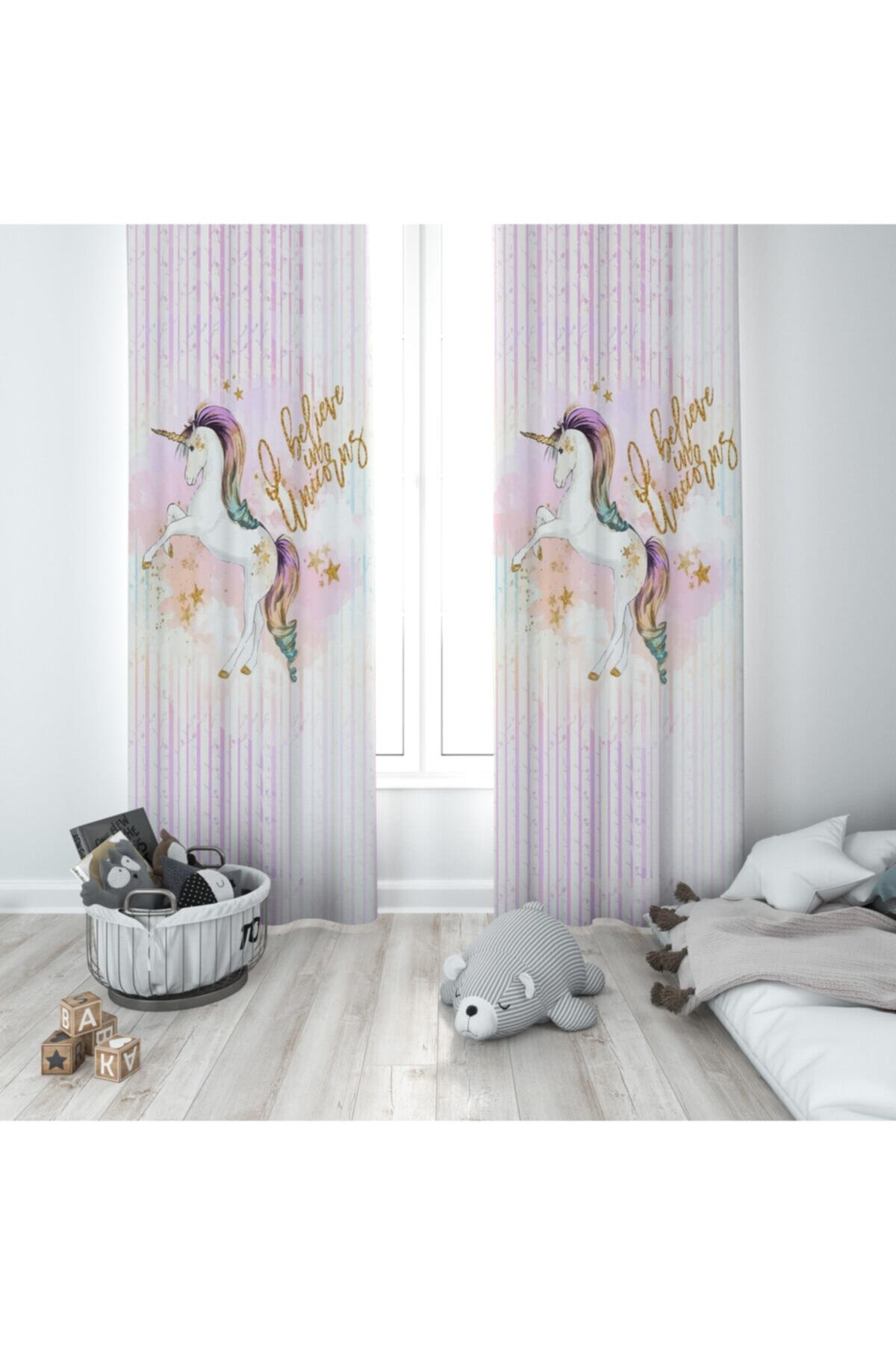 BMK's STORE Bebek Ve Çocuk Odası Unicornlu Fon Perde -164