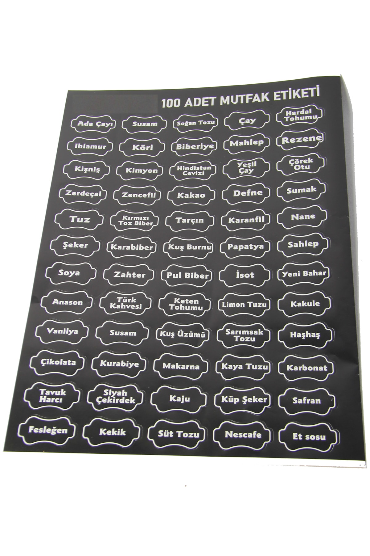 İLİVA 100 Lü Siyah Baharat, Bakliyat Mutfak Cam Kavanoz Saklama Kabı Etiketi Yuvarlak Sticker