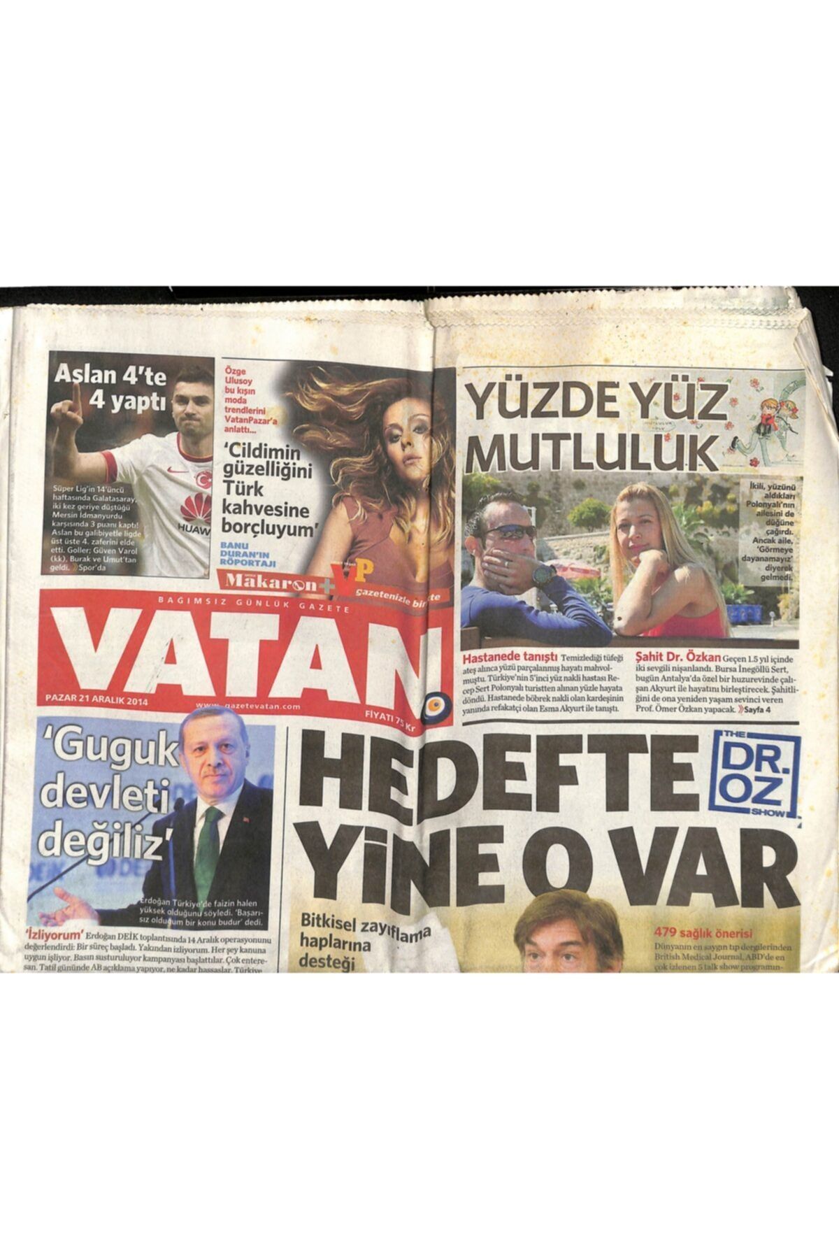 Gökçe Koleksiyon Vatan Gazetesi 21 Aralık 2014 - Bozcaada'da Işletme Izni - Galatasaray 4'te 4 Yaptı