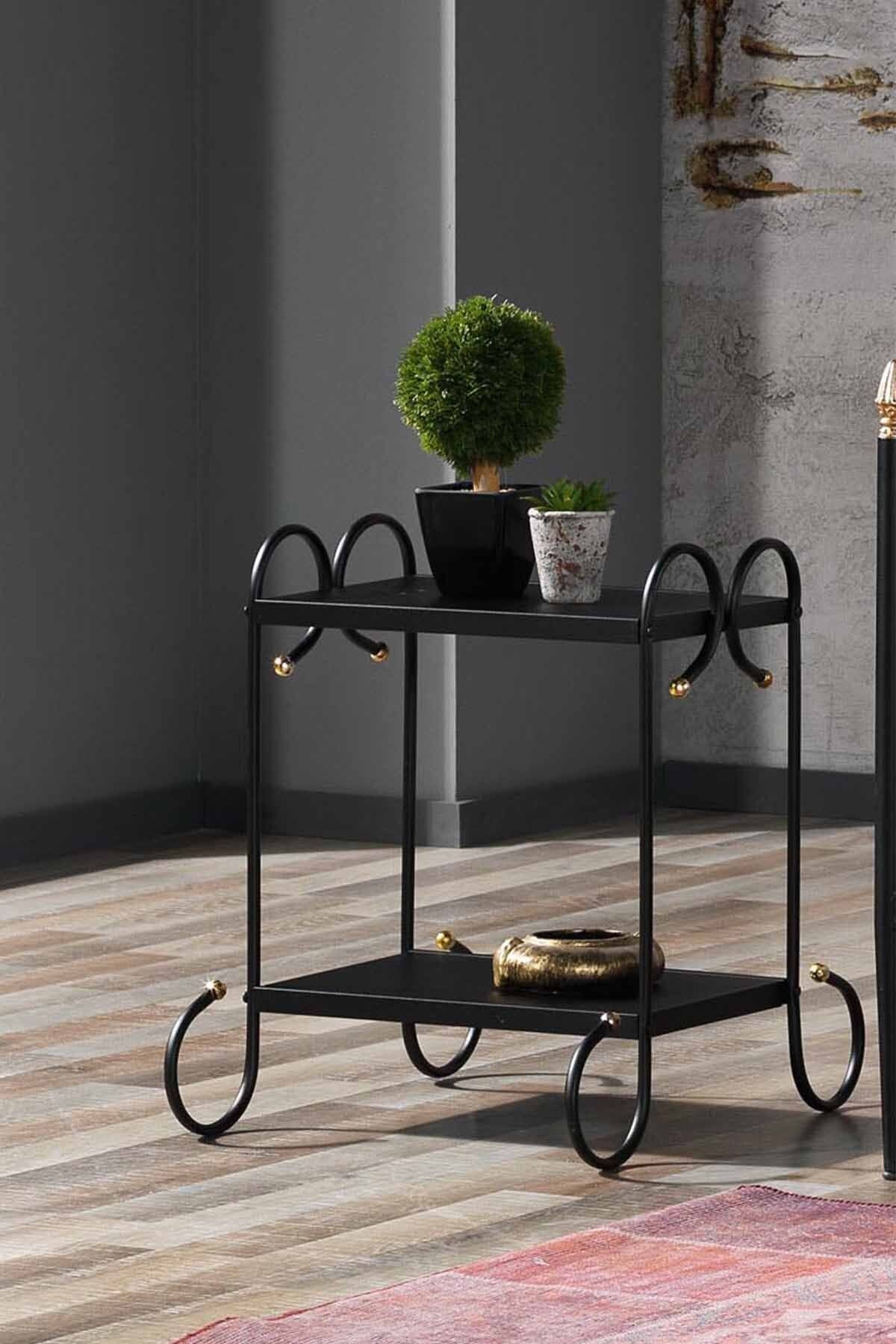 Vav Shopping Vav Truva Retro Ferforje Tarz Metal Komodin Siyah Truva Komodin