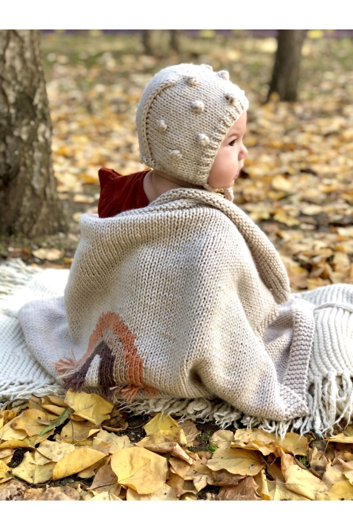 Mini Tiny Baby Gökkuşağı Detaylı Örgü Bebek Ve Çocuk Battaniyesi