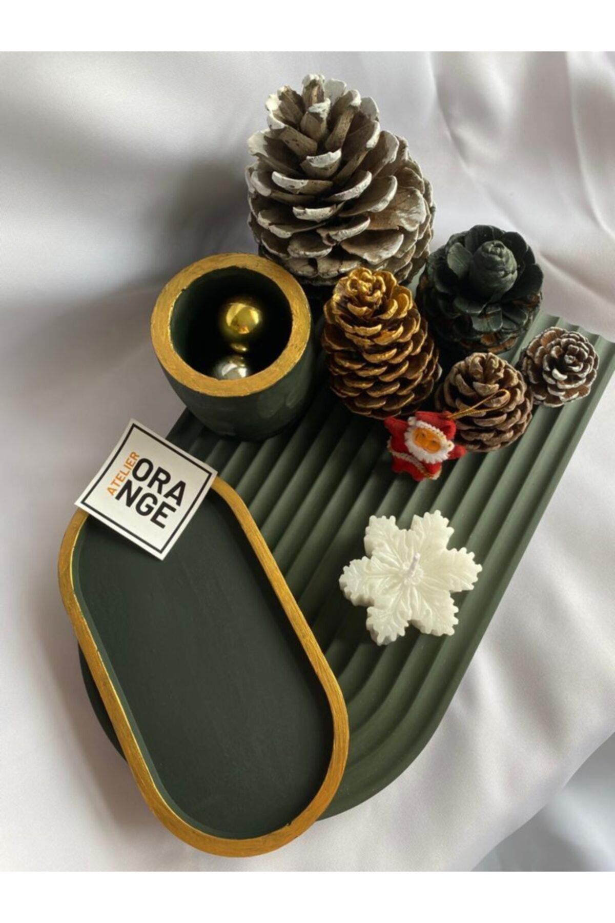 Orange Atelier Dekoratif Beton Tepsi Tabak & Mumlar Yılbaşı Seti Yeni Yıl New Year