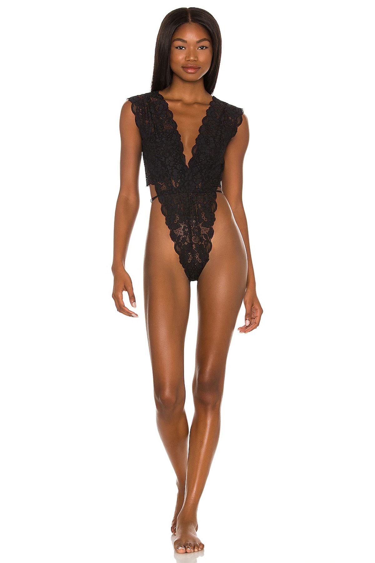 Horika Siyah Dantel Desenli Özel Tasarım Bodysuit