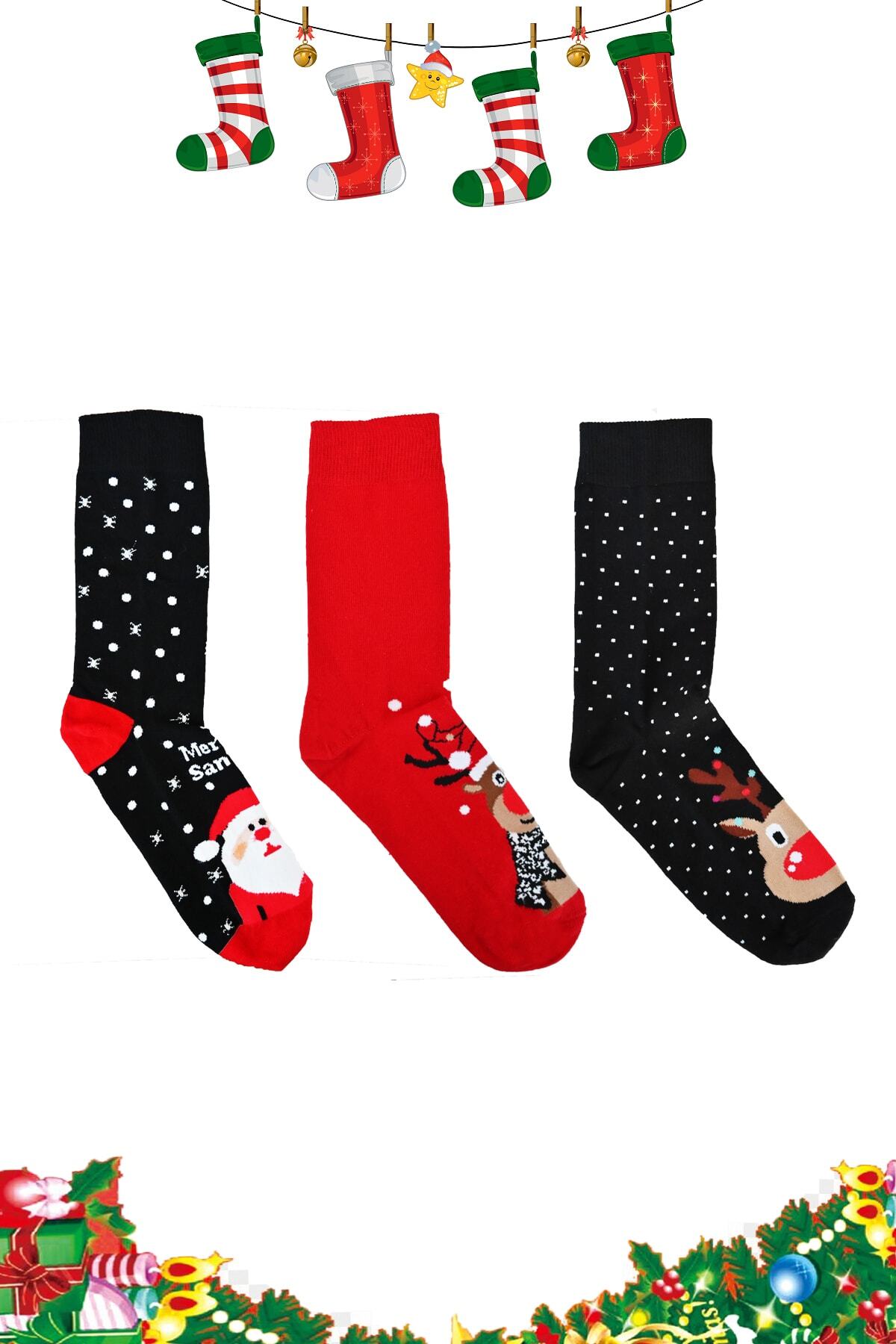 LAQUES 3'lü Yılbaşı Tasarımlı Çorap Seti