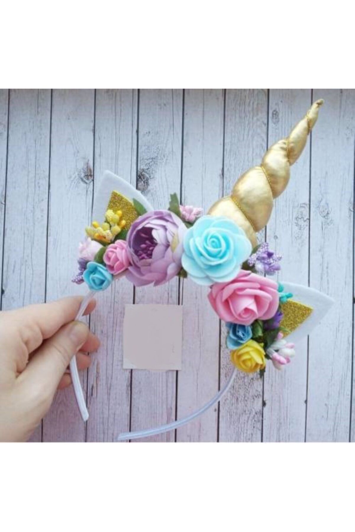 Kokoş Aksesuar Çiçekli Unicorn Taç Özel Tasarım Doğum Günü Saç Aksesuarı