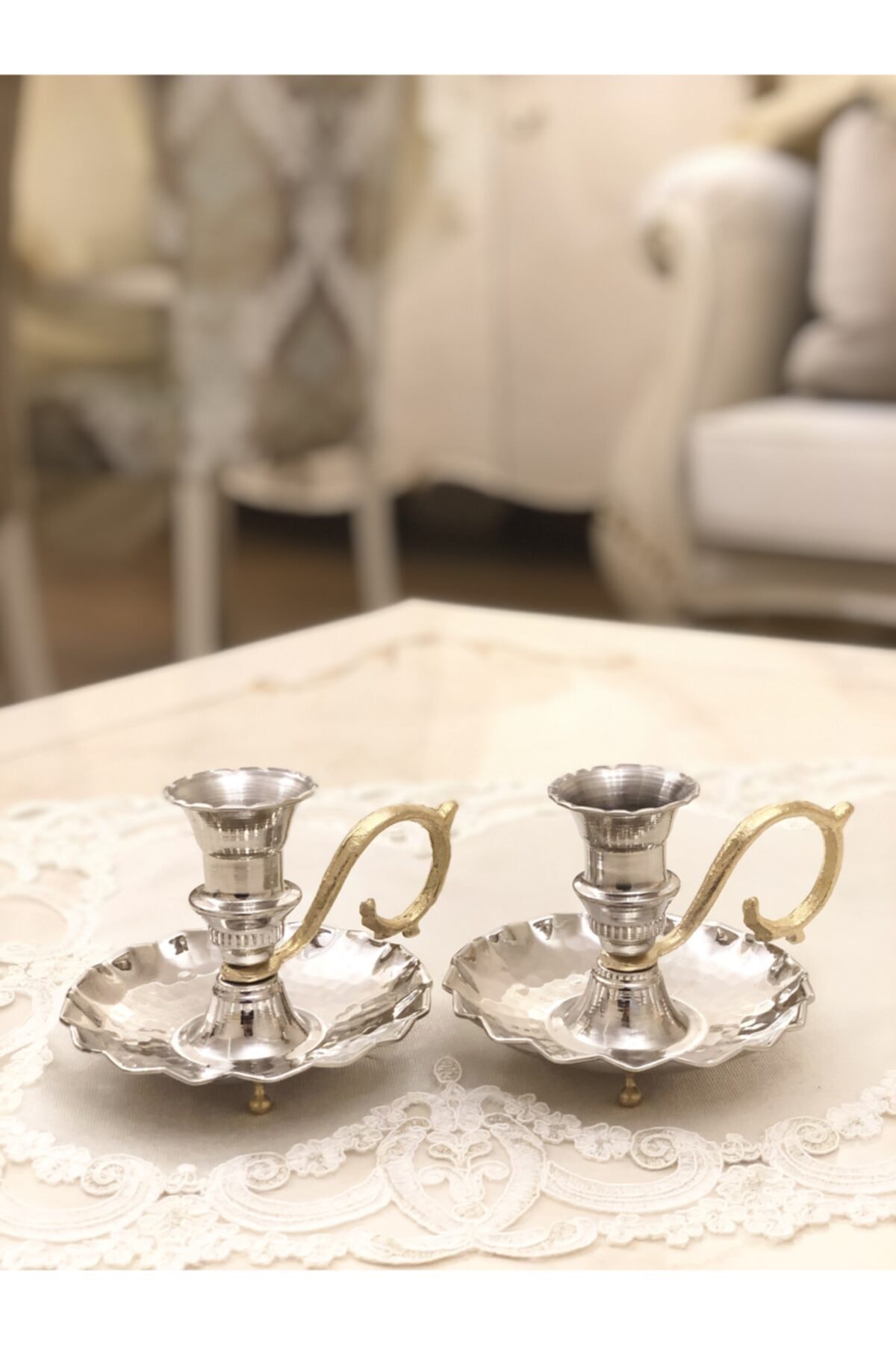 bodur ticaret Bakır Fırfırlı Şamdan&şinanay 2’li Gümüş