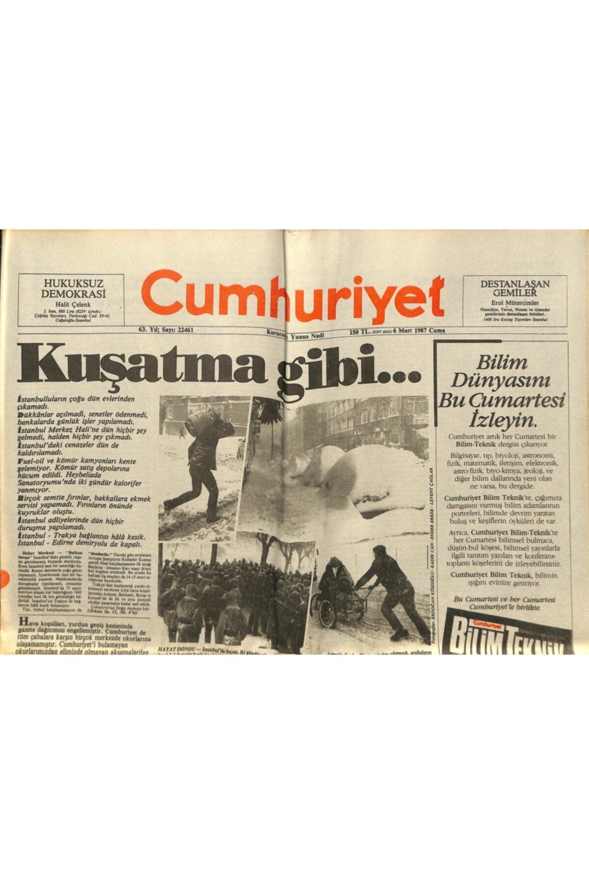 Gökçe Koleksiyon Cumhuriyet Gazetesi - 6 Mart 1987 - Avrupa'da 270 Süleymancı Dernek Var