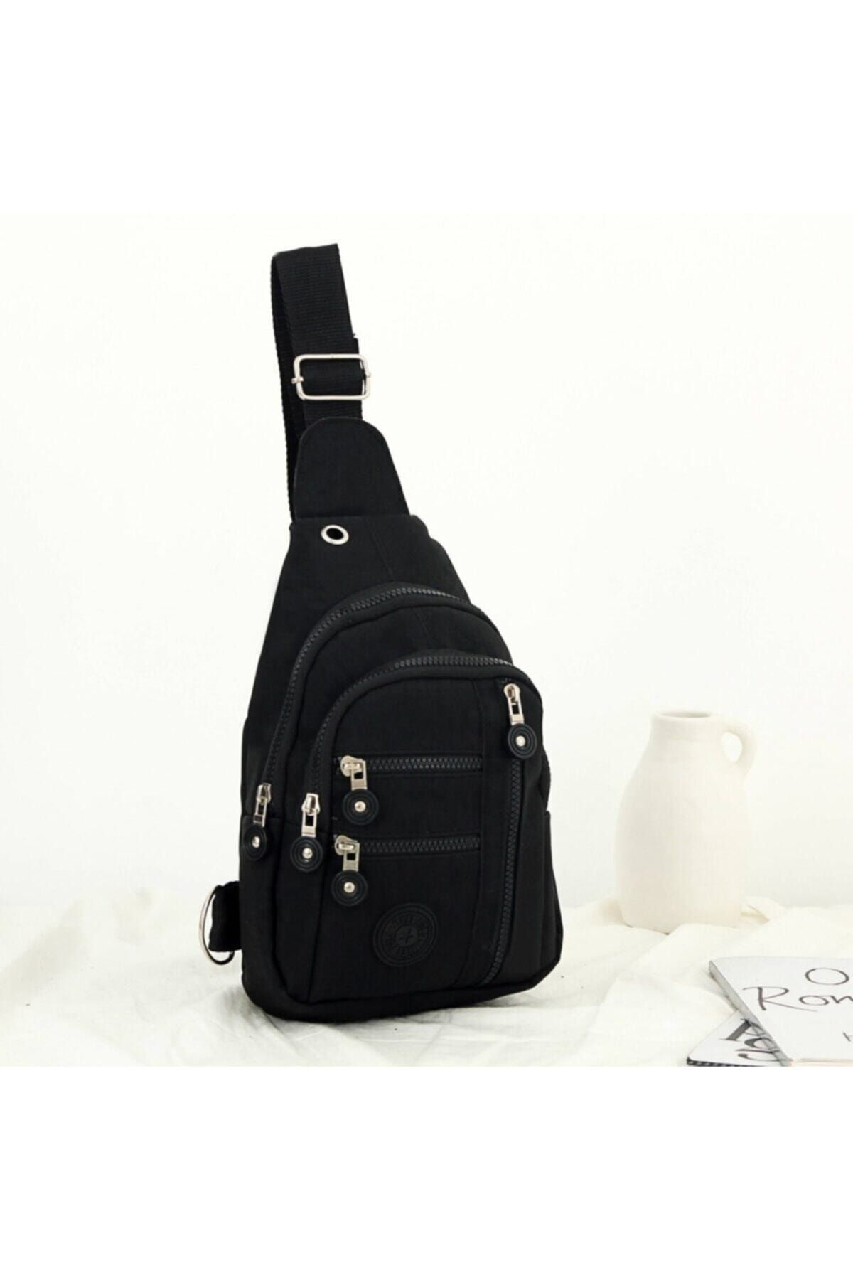 MX18 BYBAGCHE Unisex Siyah Krinkıl Çapraz Askılı Bel Omuz Çanta Göğüs Günlük Çok Bölmeli Bodybag