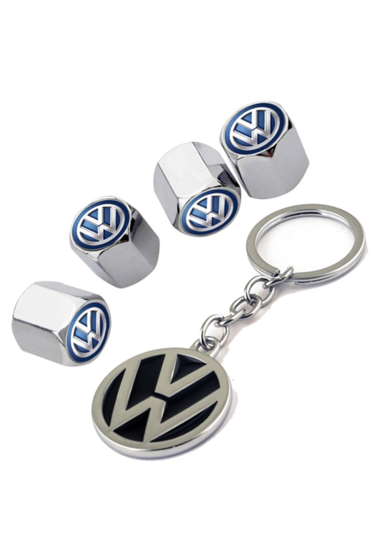 GARDENAUTO Volkswagen Polo Classic Mavi Logolu Krom Renk Sibop Kapağı 4 Adet Ve Krom Anahtarlık