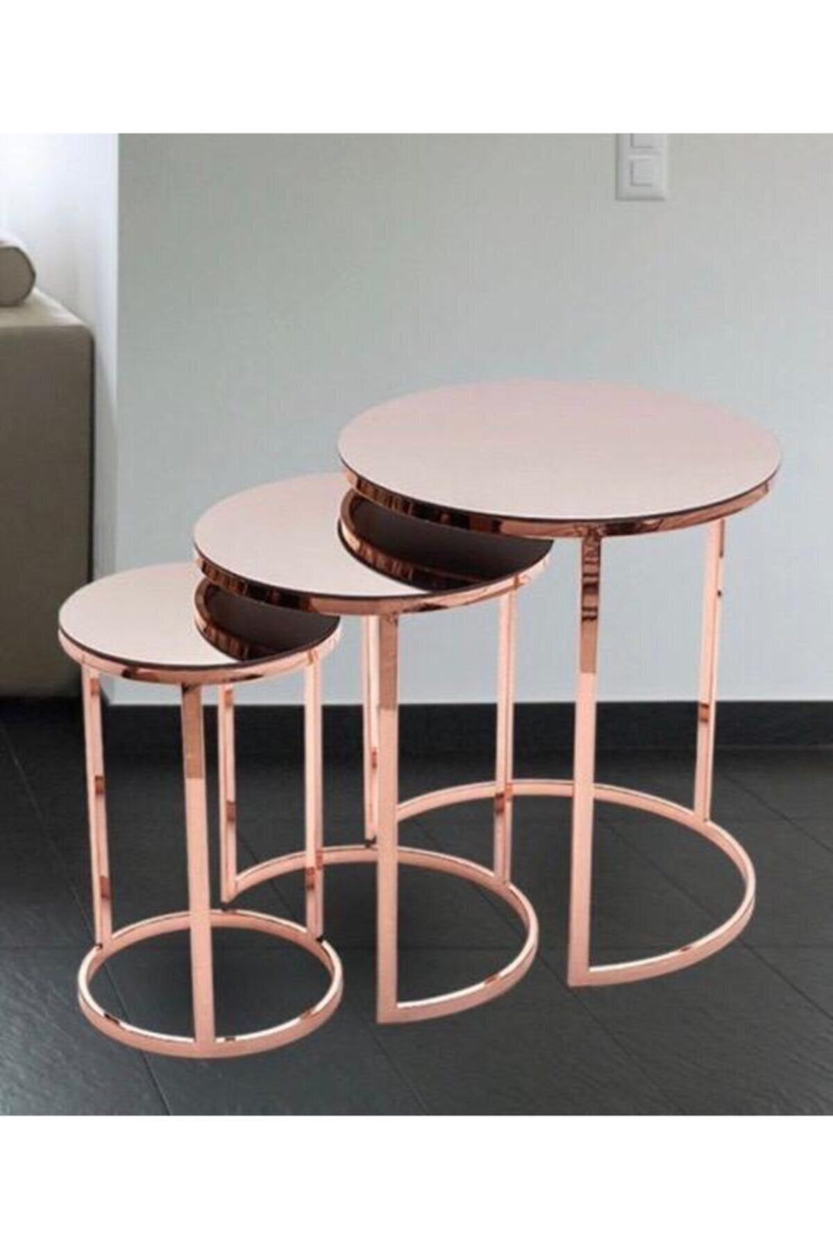 usta mekan Rose Gold (BAKIR) Metal Zigon Sehpa Bronz Ayna Cam