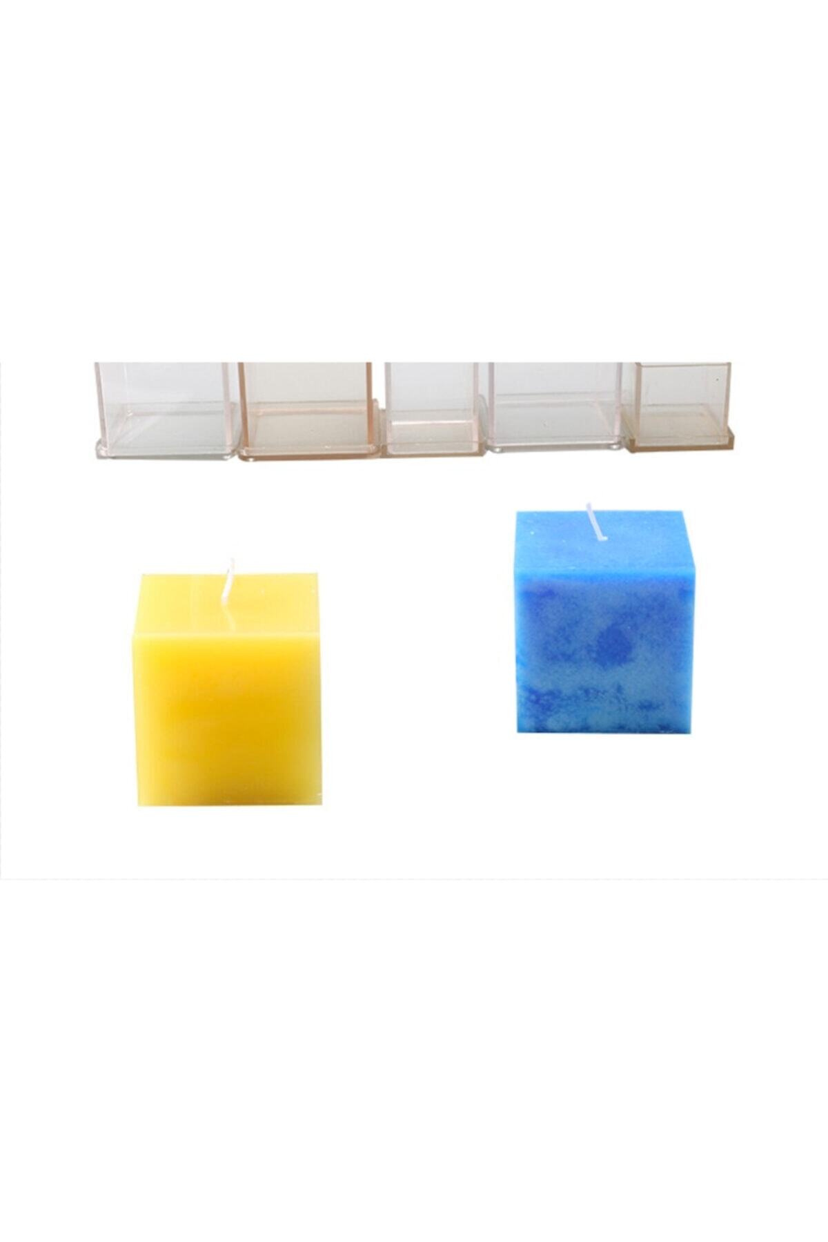 Nes World (2 Adet) Sarı-lacivert Limon Kokulu Küp Mum 6x6x9cm