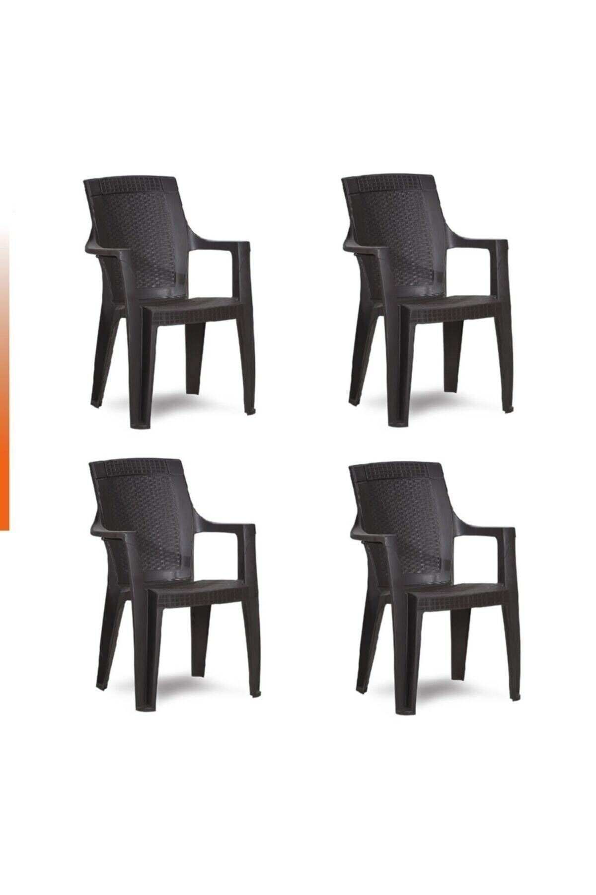 NetBazaars Plastik Sandalye 4 Adet Gold Balkon Bahçe Kamp Mobilya (acı Kahve) Xömbx98