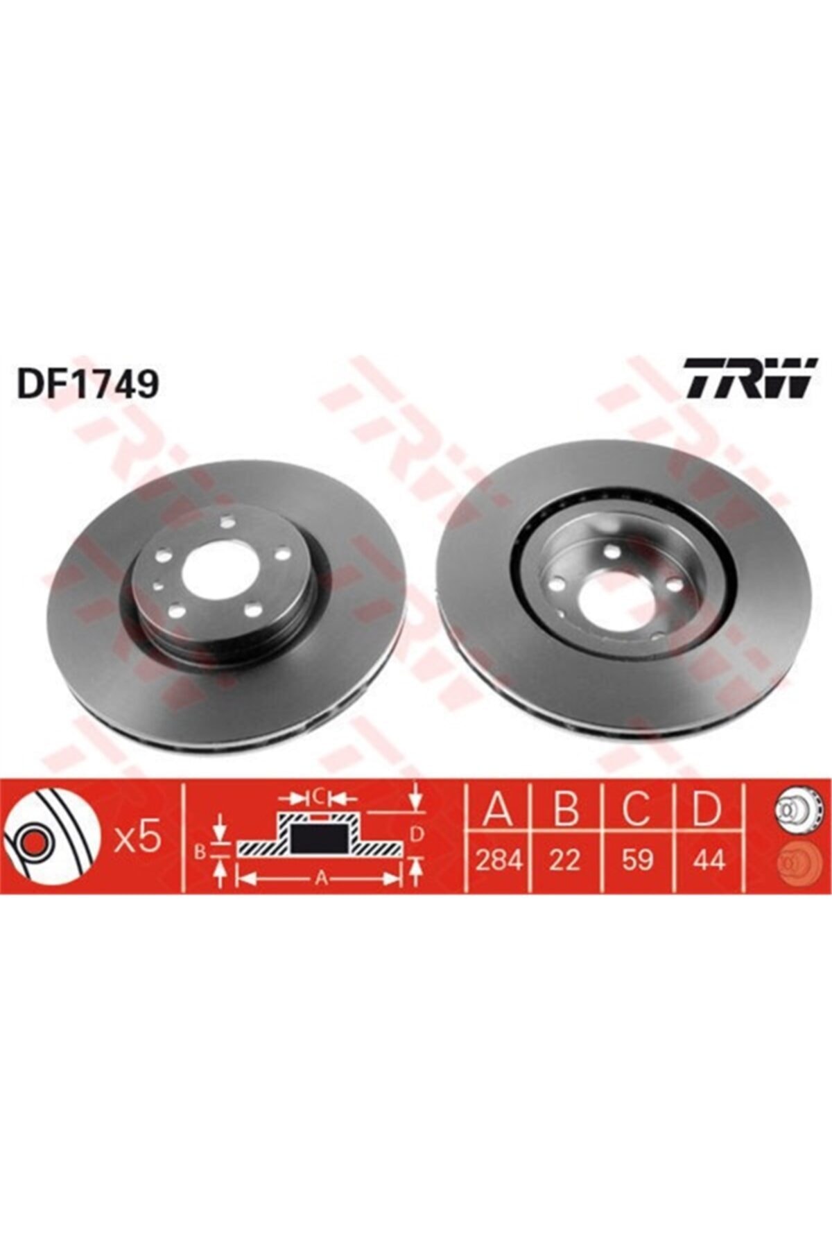 PARCAWORLD Fren Diski Ön Tk 284,5mm (5 Bıjon) 60658565 Fıat Egea/doblo Iıı/alfa-156 07- Bm Trw Trw Df1749