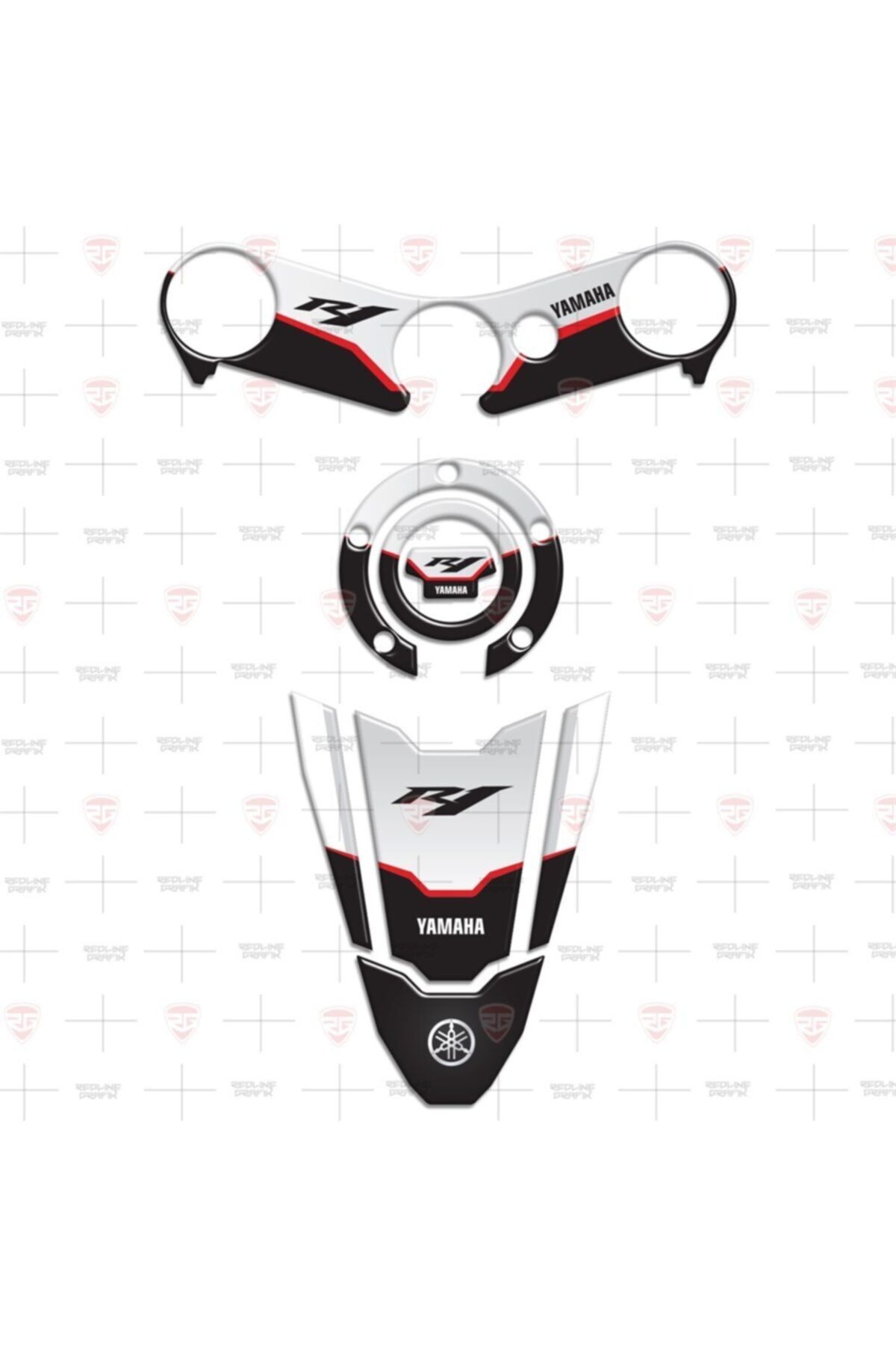Redline Grafik Yamaha Yzf R1 2002-2006 Special Beyaz Siyah Tank Pad Depo Kapak Gidon Pad Set