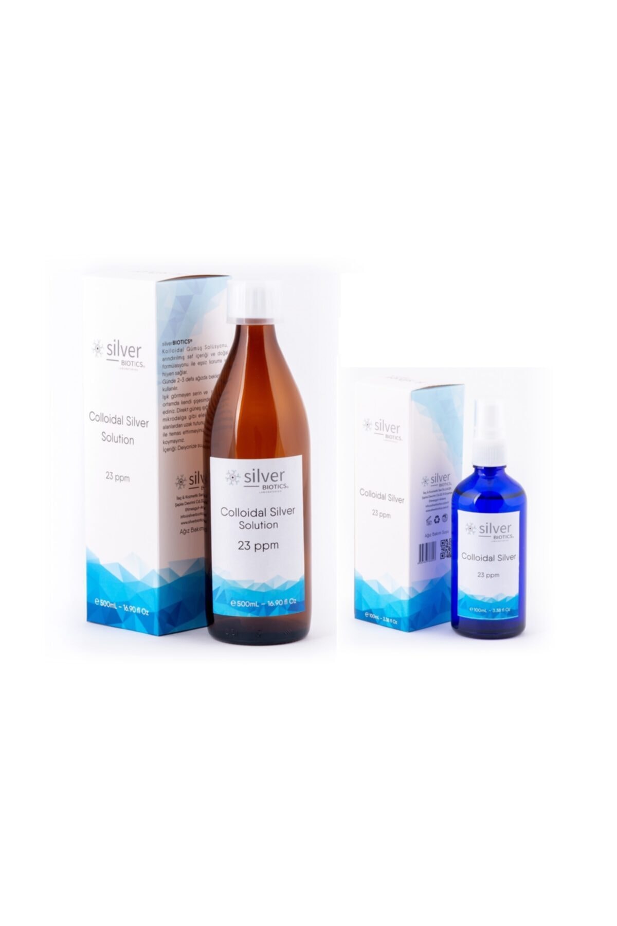 silverBIOTICS Gümüş Suyu 23 Ppm 500ml  23 Ppm 100ml Sprey Cam Şişe Hydrasense Kolloidal