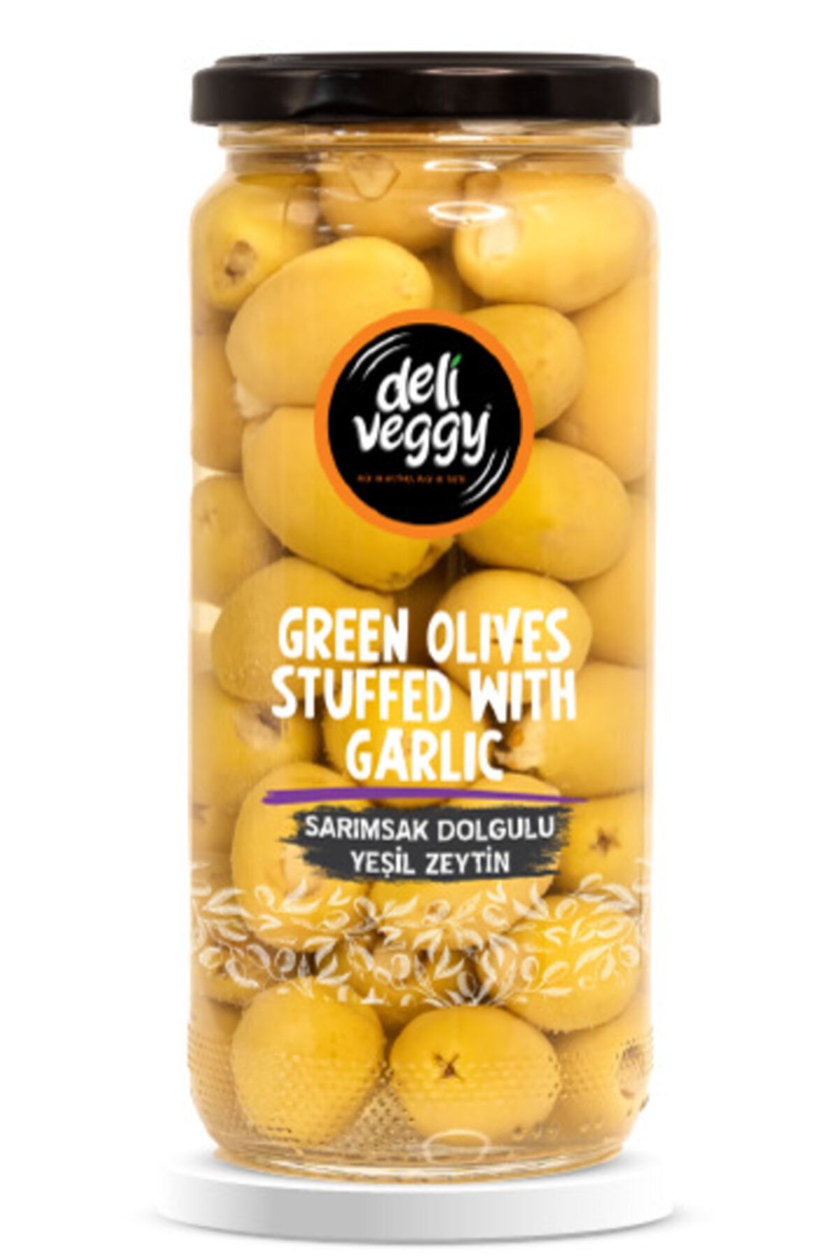 deliveggy Sarımsak Dolgulu Yeşil Zeytin 500ml Cam Kavanozda