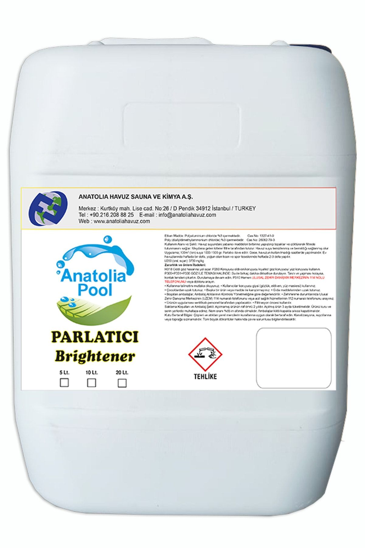 Anatolia Pool Havuz Suyu Parlatıcı / Berraklaştırıcı 20 Lt. (brightener)