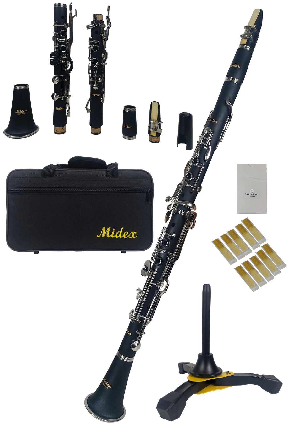 Midex Bns-4000 Pak Sol Klarnet 4 Yüzüklü (STAND 10 KAMIŞ FULL SET)