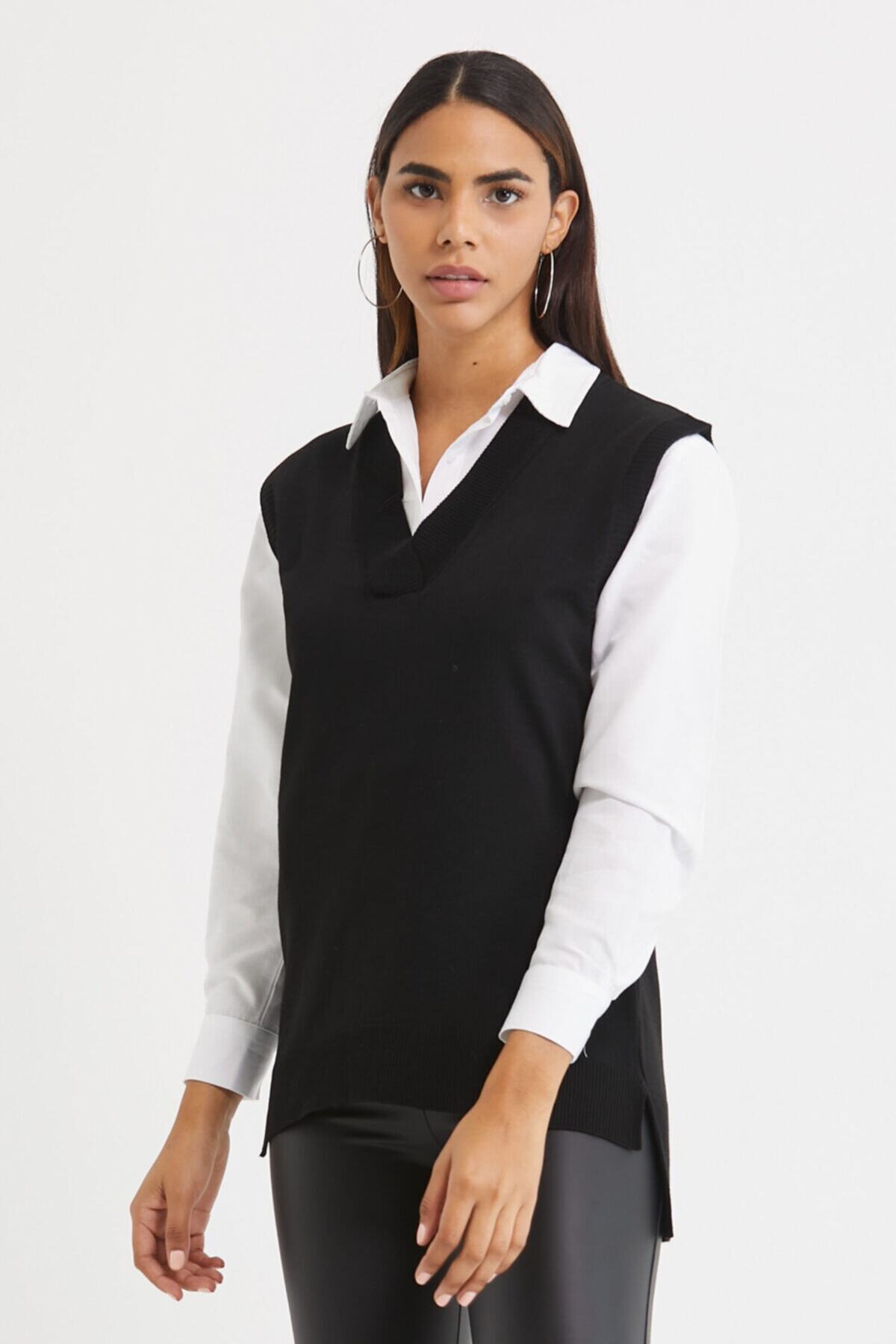 ALTINER Kadın Siyah V Yaka Ince Triko Süveter