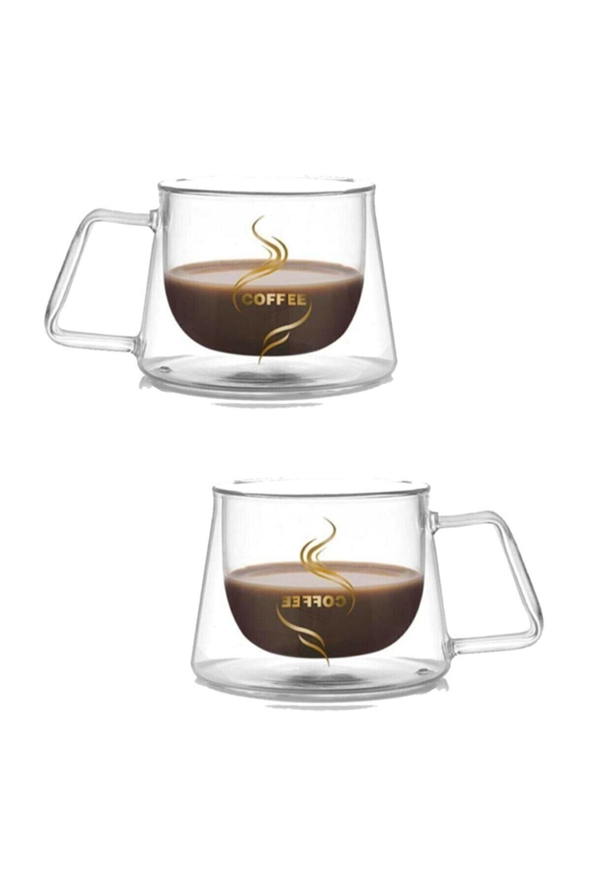 KUK HOME Kukla Home Çift Camlı Çift Cidarlı Kupa Fincan 200 Ml Çift Katmanlı Kulplu Cam Kupa Bardak Ccb-06-2
