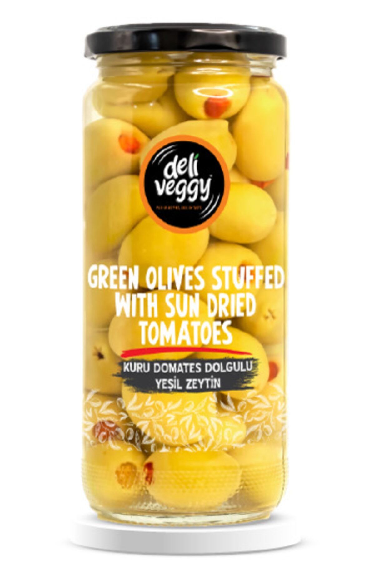 deliveggy Kurutulmuş Domates Dolgulu Yeşil Zeytin 500 ml Cam