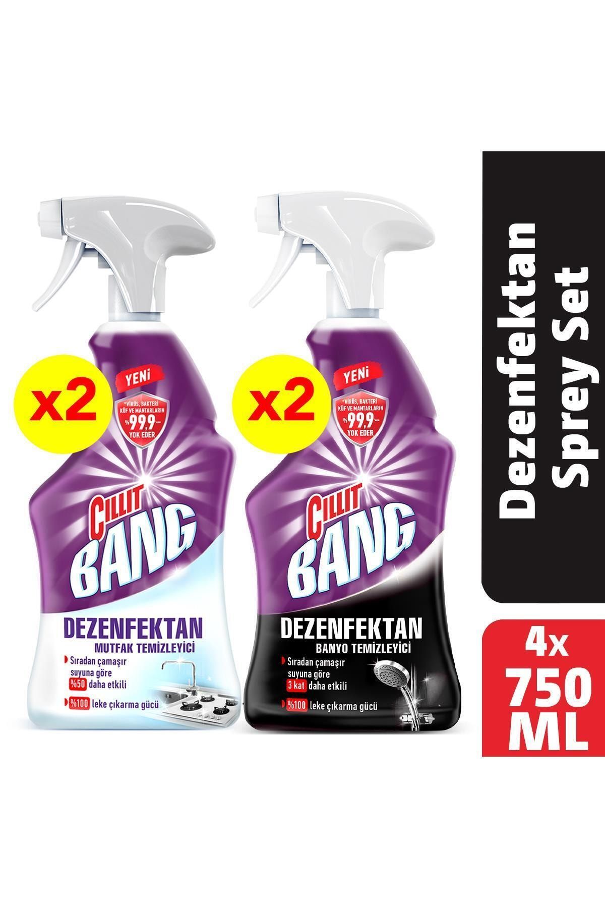 Cillit Bang Dezenfektan Sprey Set Banyo Ve Mutfak Temizleyici 4x750 Ml