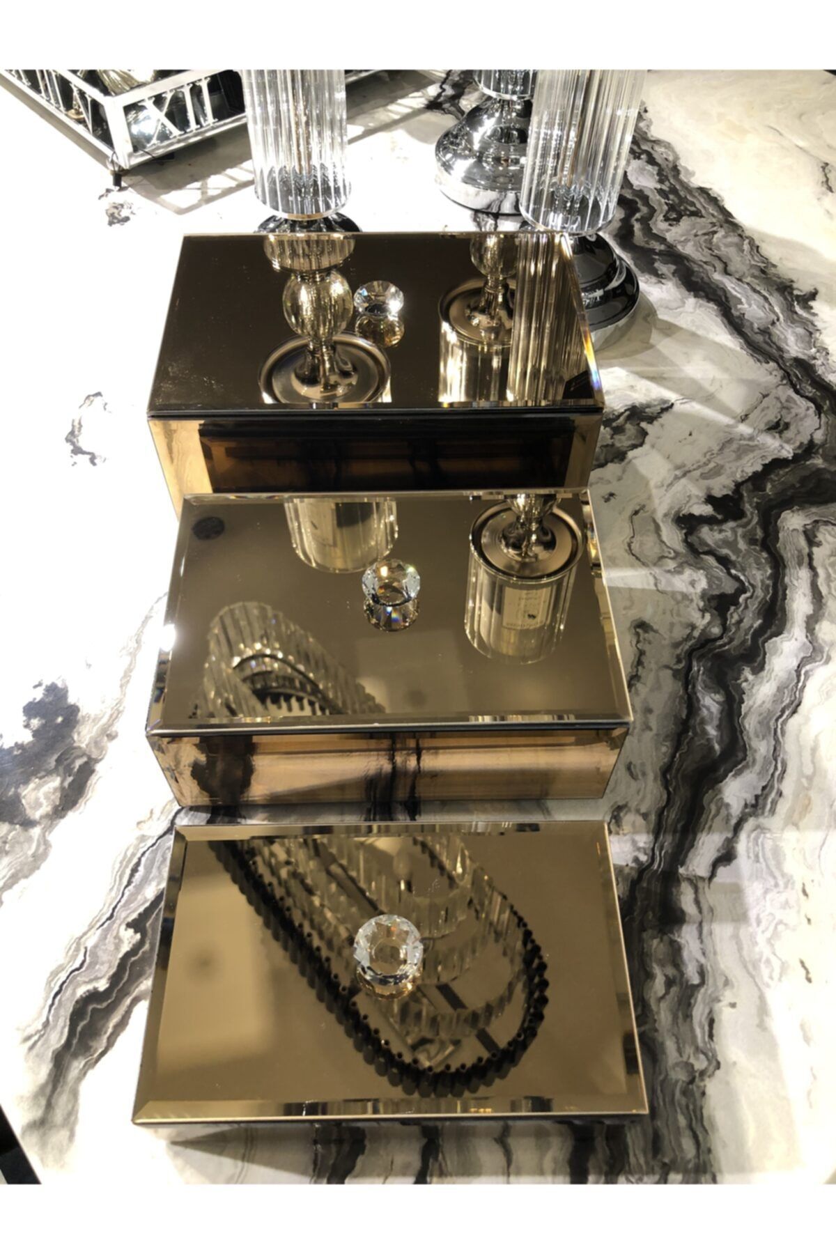 Karcılar 3'lü Bronz Aynalı Mücevher Kutu