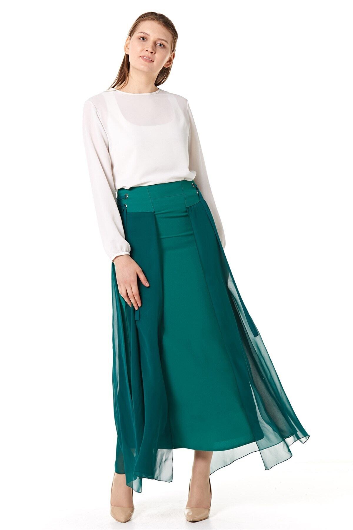 Nihan Pileli Etek - Su Yeşili X5198