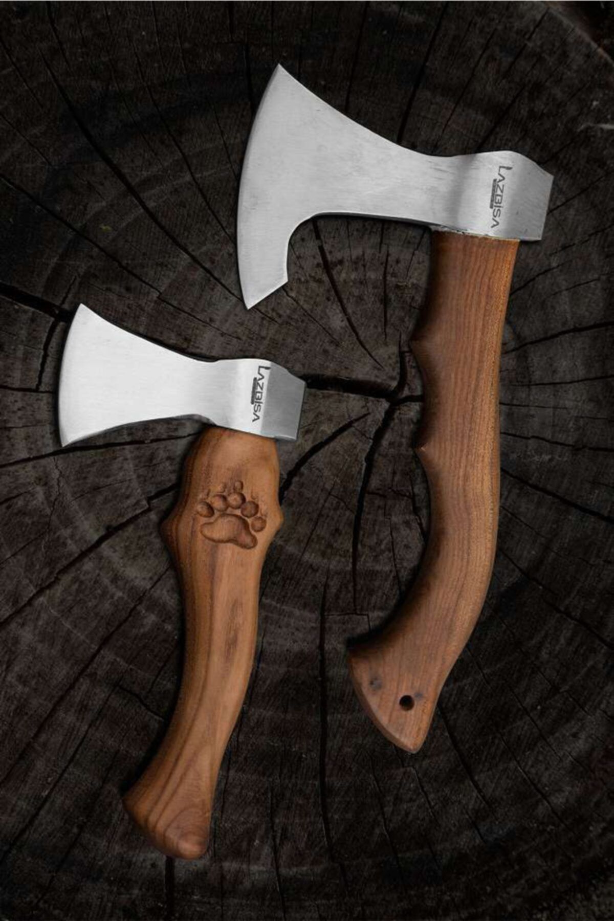 LAZBİSA Outdoor Balta Kamp Baltası Nacak Budama Baltası (32 Cm - 26 Cm) El Yapımı Dövme Çelik (2'li Set)