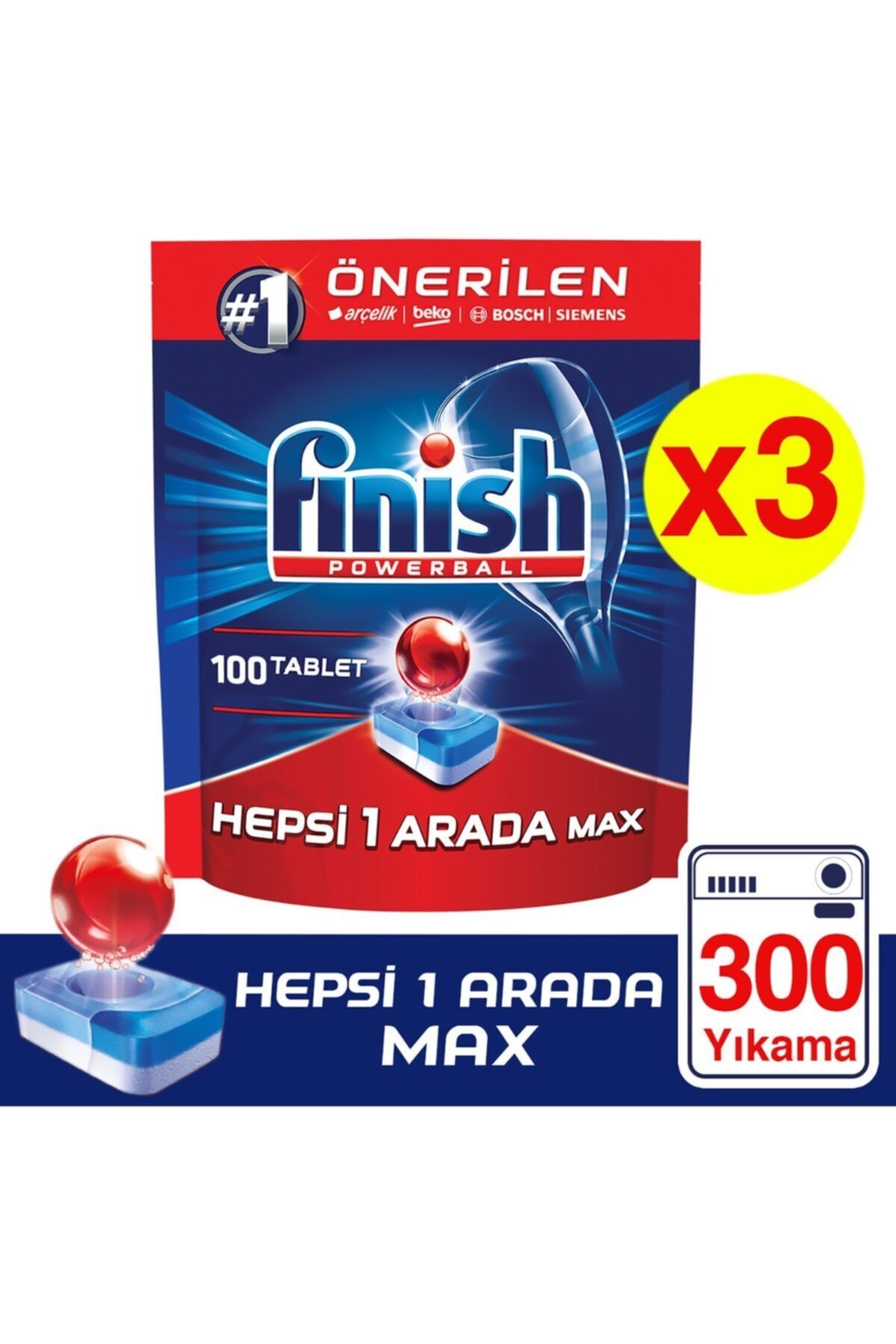 Finish Bulaşık Makinesi Deterjanı Hepsi Bir Arada Tablet 300’lü ( 100x3 )